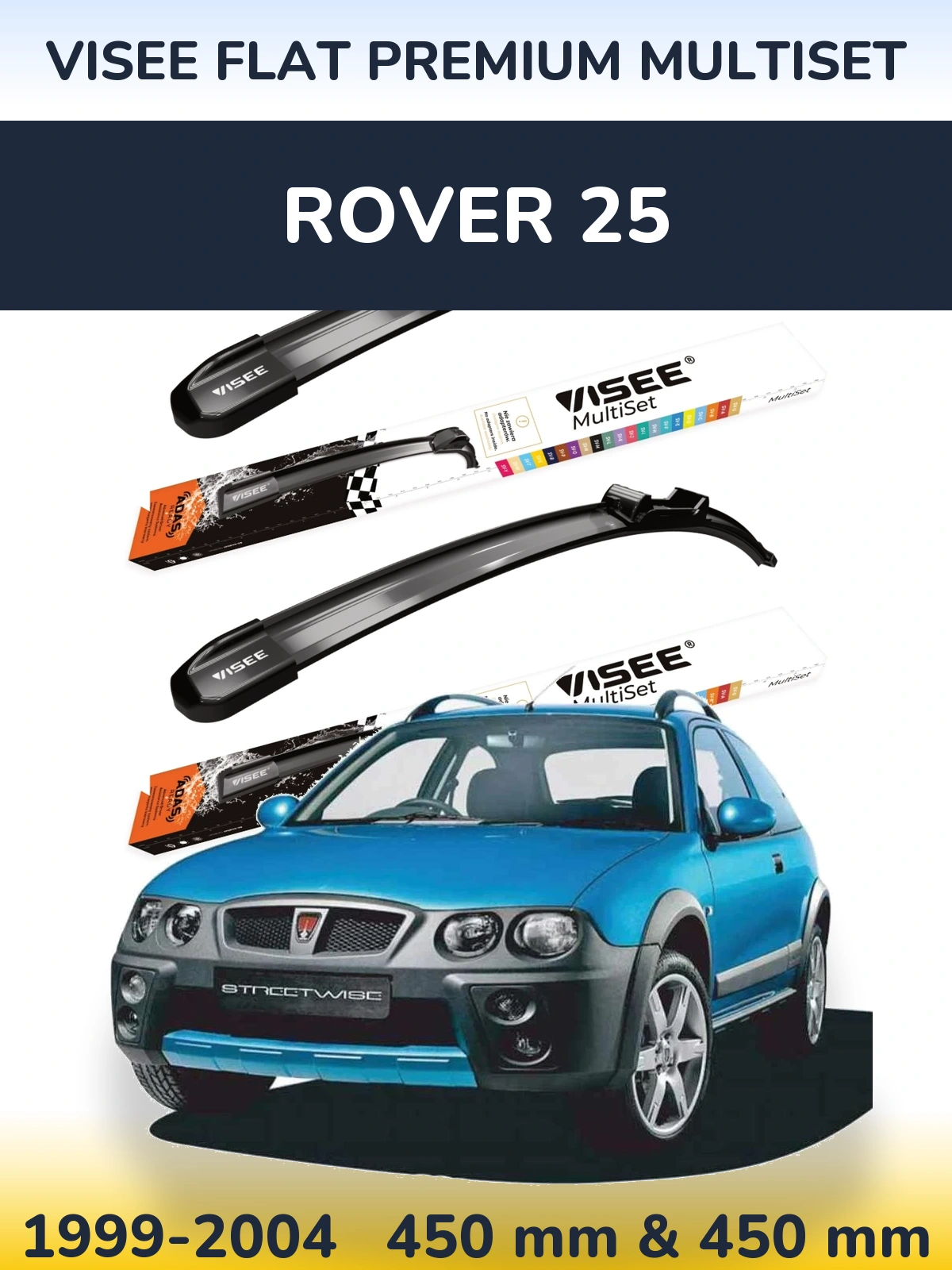 Комплект передніх щіток VISEE FLAT PREMIUM MultiSet 450 & 450 мм для Rover 25 1999-2004