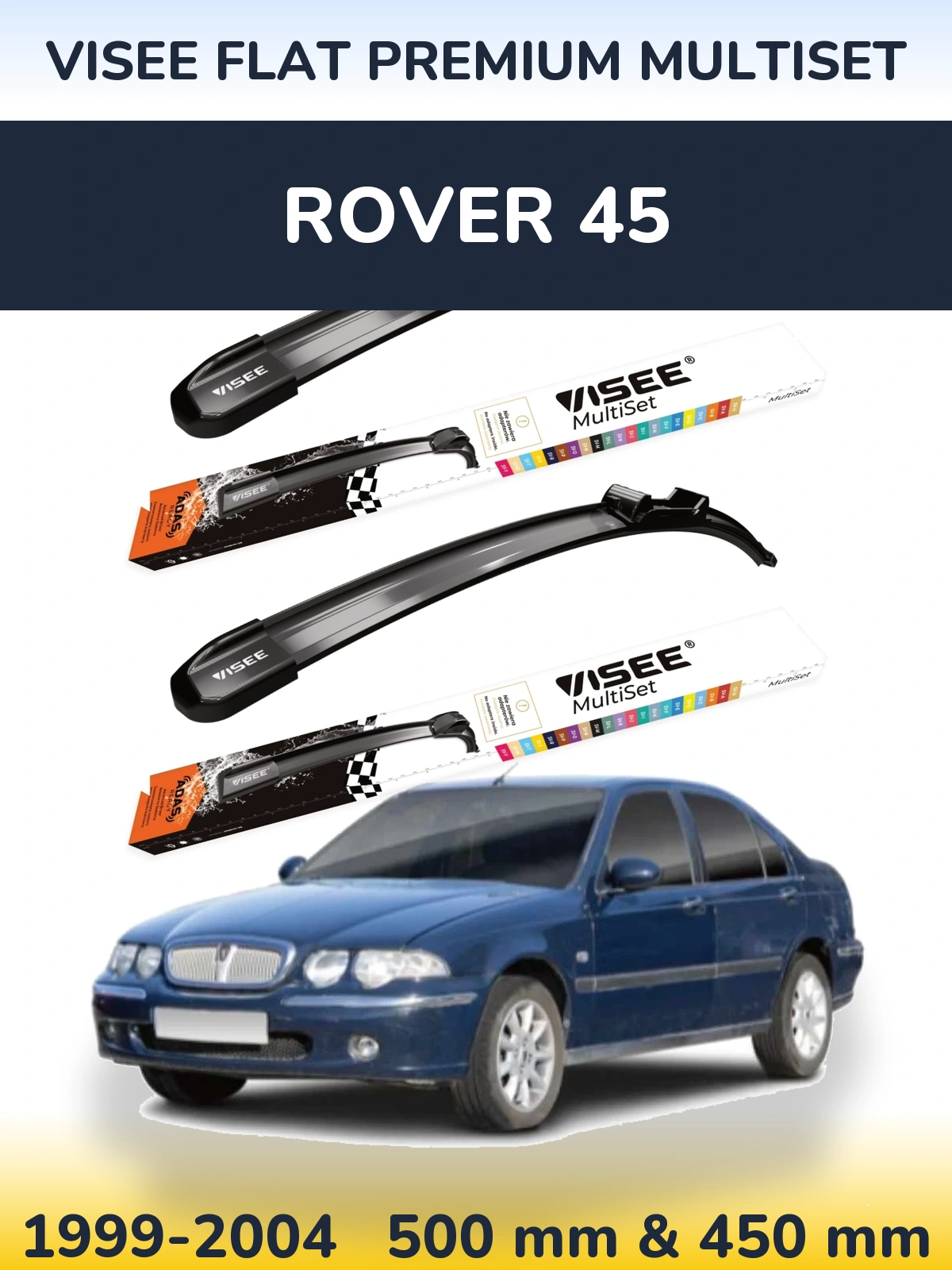 Комплект передніх щіток VISEE FLAT PREMIUM MultiSet 500 & 450 мм для Rover 45 1999-2004