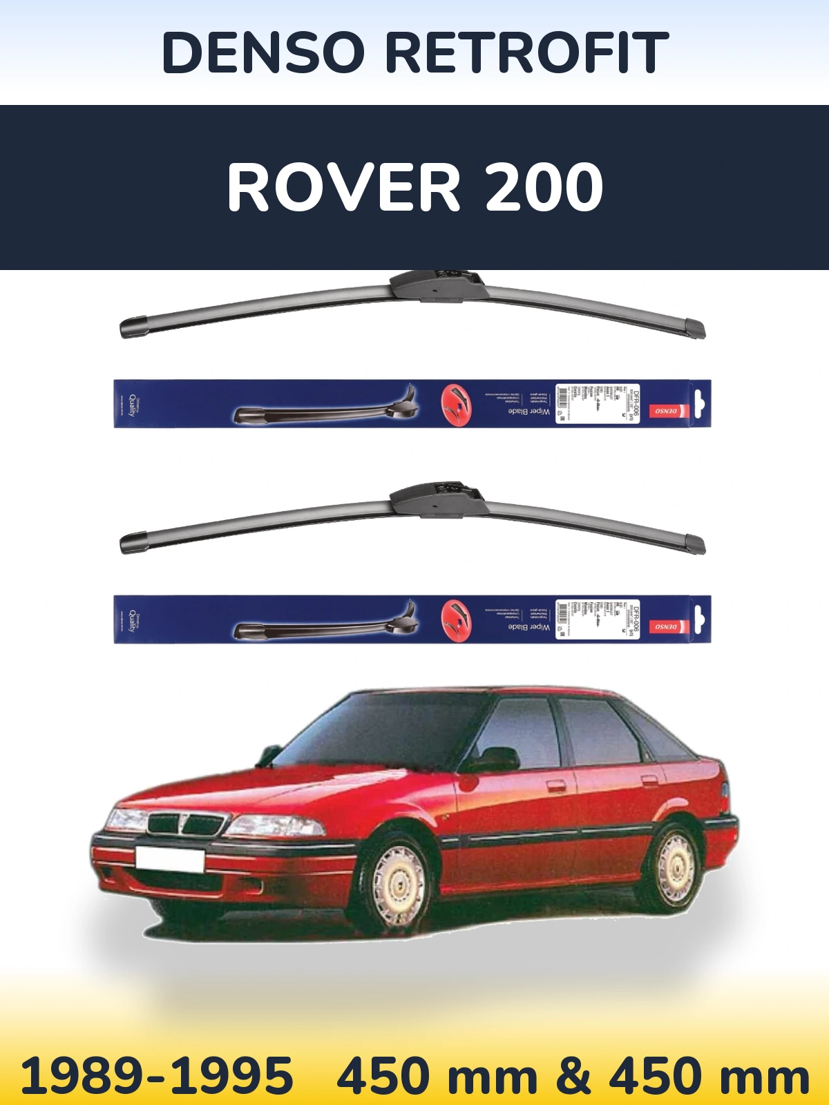 Front wiper blade set Denso Retrofit 450 & 450 mm for Rover 200 1989-1995