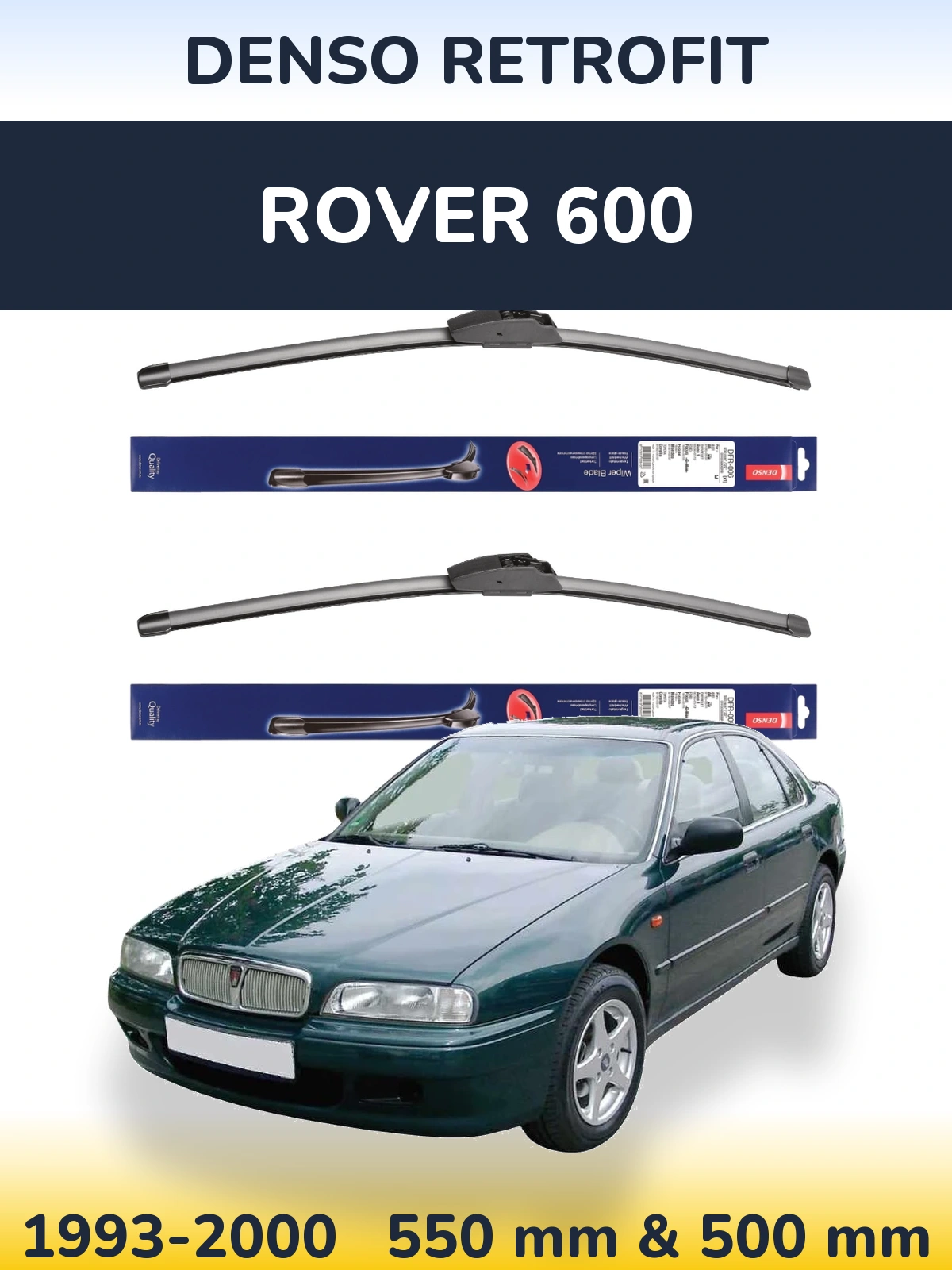 Front wiper blade set Denso Retrofit 550 & 500 mm for Rover 600 1993-2000