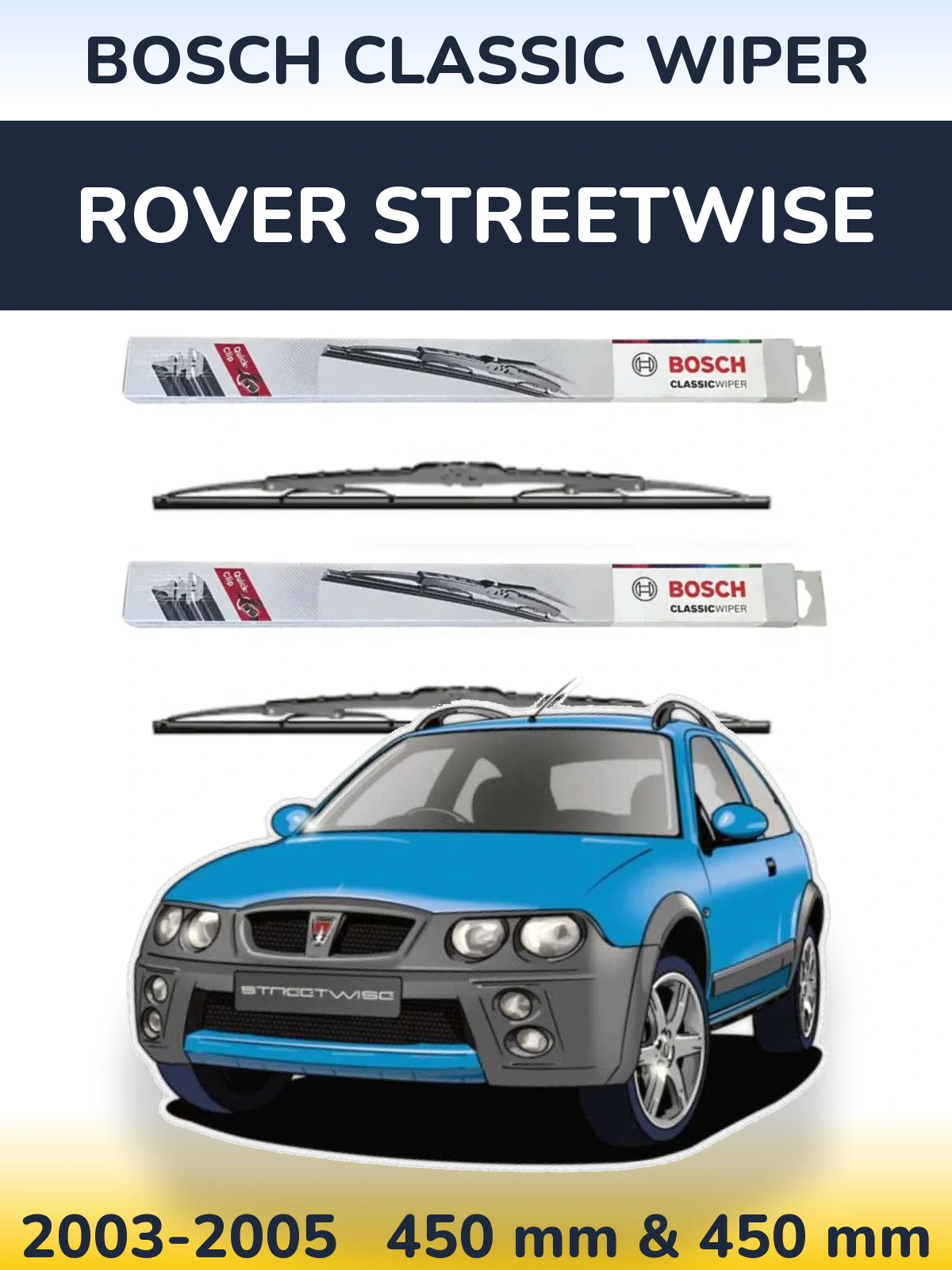 Front wiper blade set BOSCH Classic Wiper 450 & 450 mm for Rover Streetwise 2003-2005