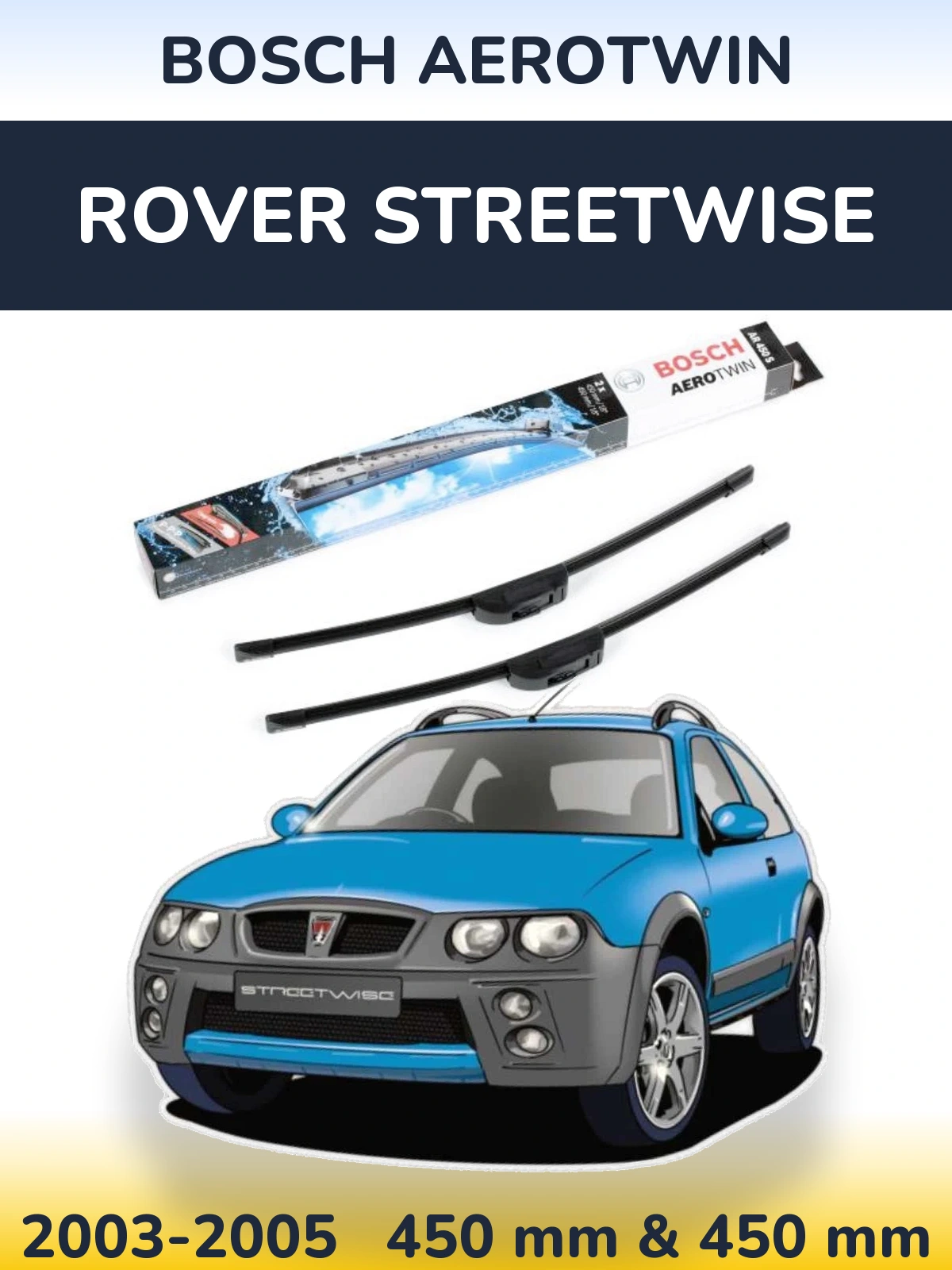 Front wiper blade set BOSCH AeroTwin 450 & 450 mm for Rover Streetwise 2003-2005