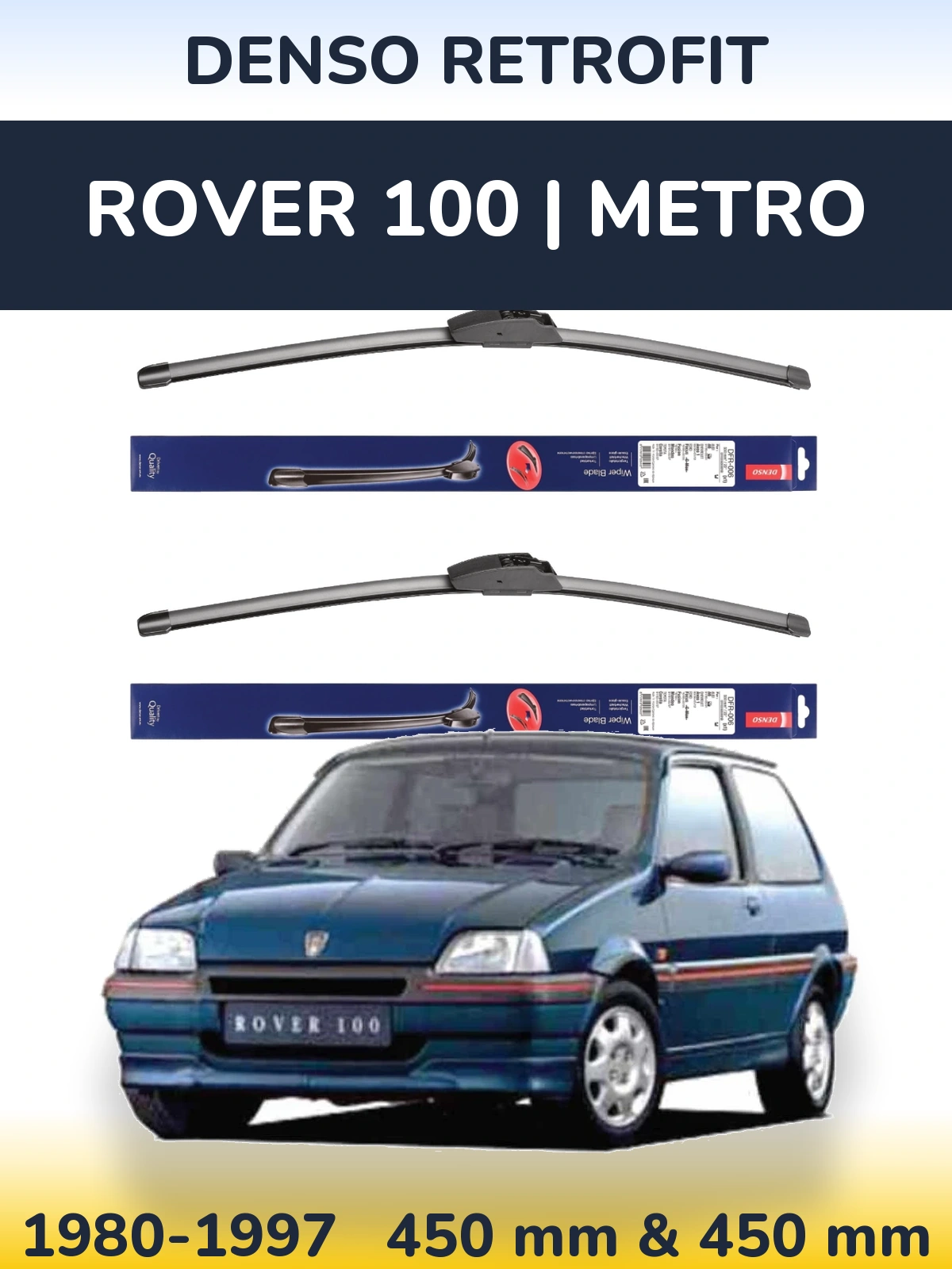 Комплект передніх щіток Denso Retrofit 450 & 450 мм для Rover 100 | Metro 1980-1997