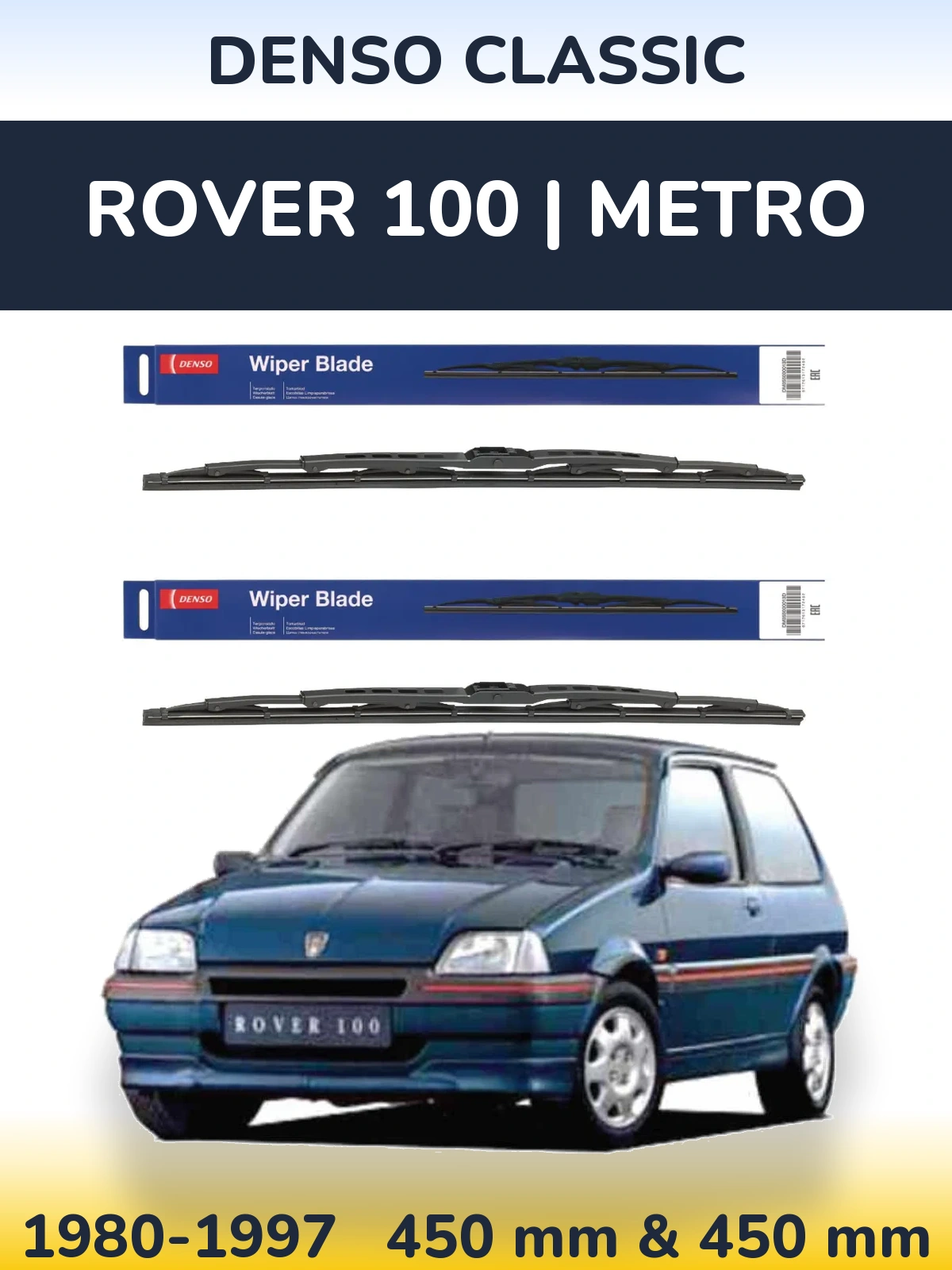 Komplet przednich wycieraczek Denso Classic 450 & 450 mm do Rover 100 | Metro 1980-1997