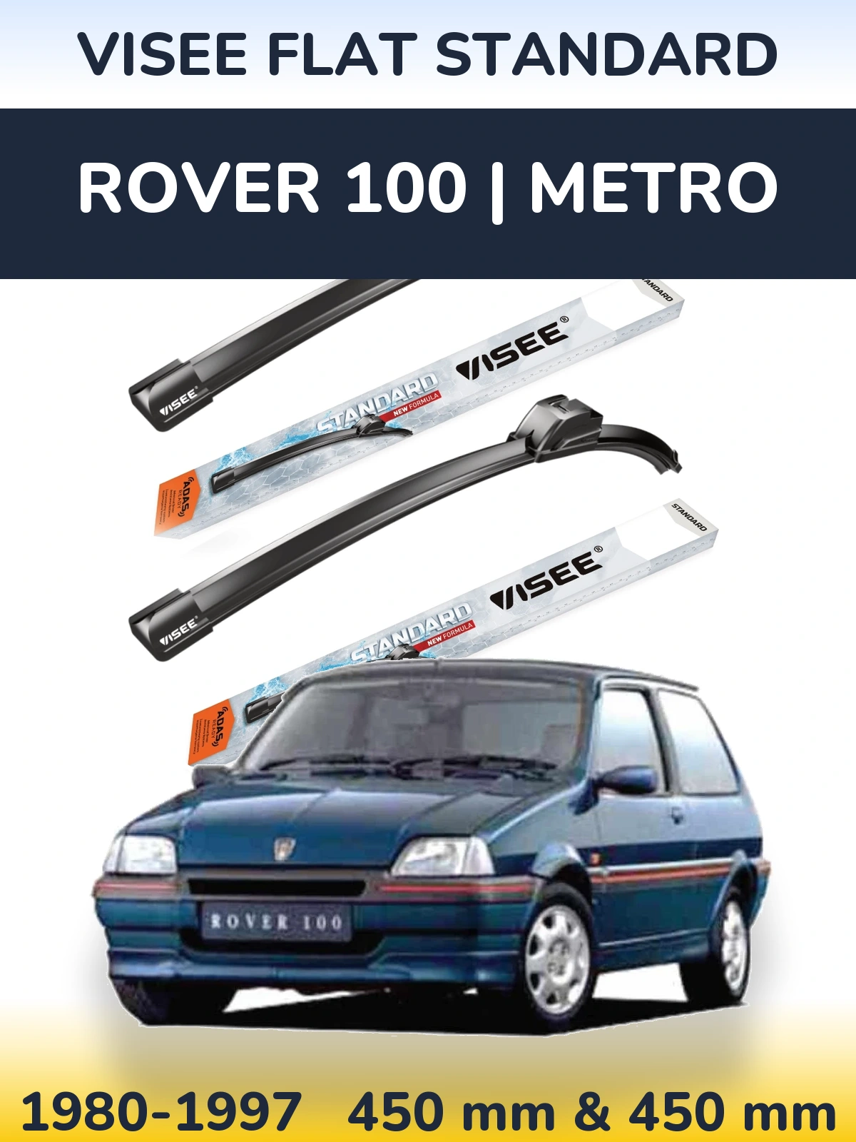 Комплект передних дворников VISEE FLAT STANDARD 450 & 450 мм для Rover 100 | Metro 1980-1997