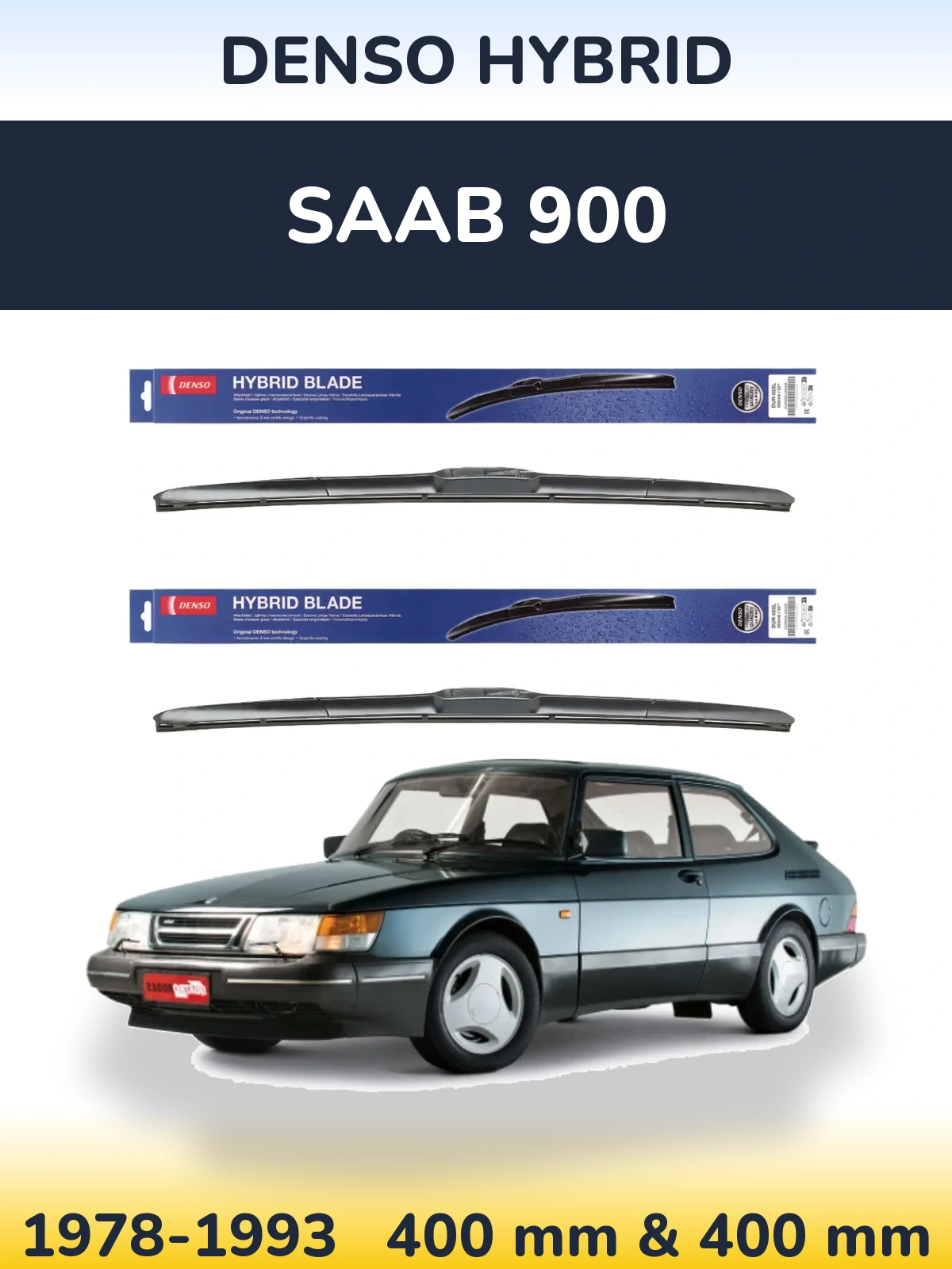 Komplet przednich wycieraczek Denso Hybrid 400 & 400 mm do SAAB 900 1978-1993