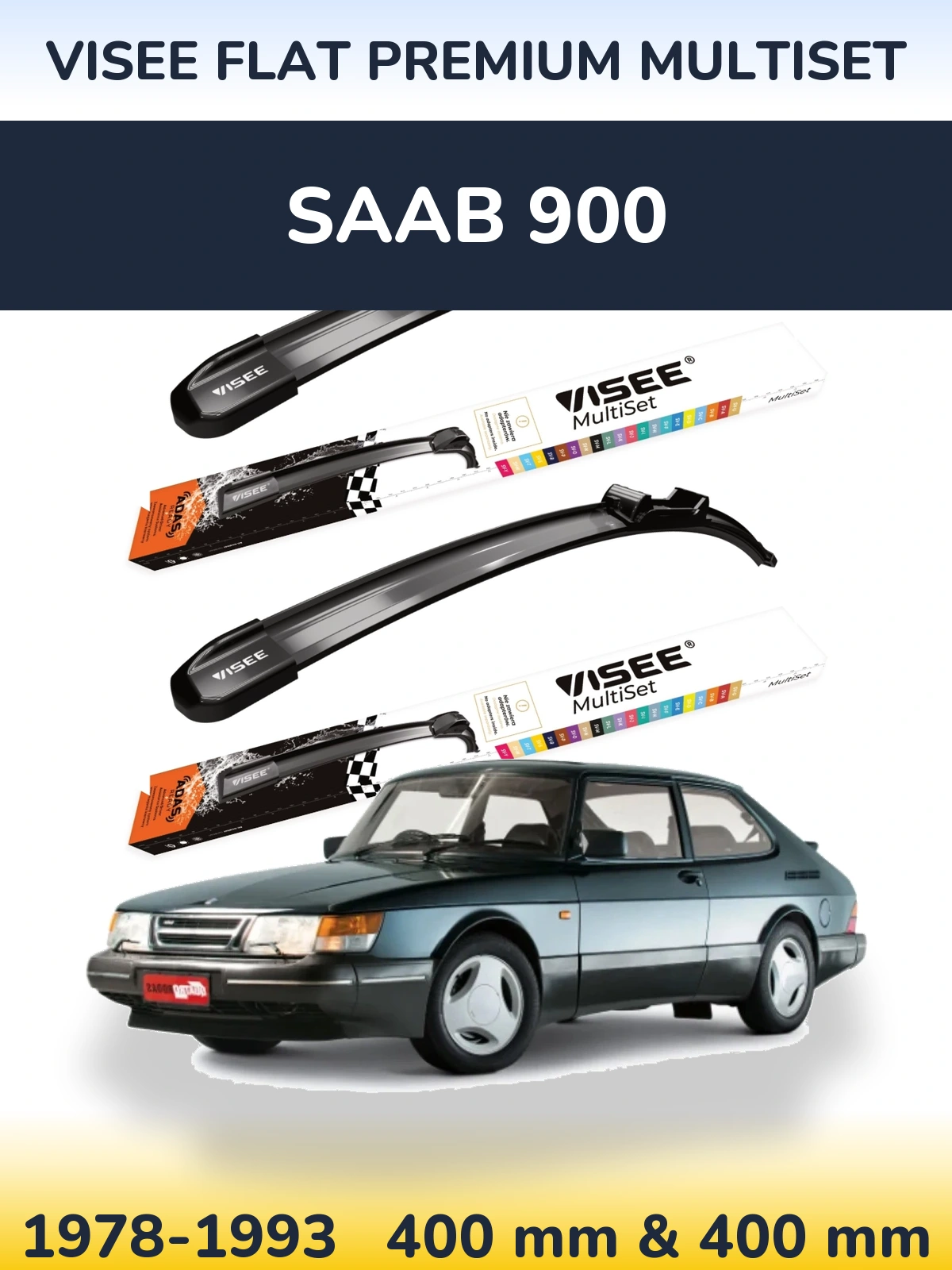 Komplet przednich wycieraczek VISEE FLAT PREMIUM MultiSet 400 & 400 mm do SAAB 900 1978-1993
