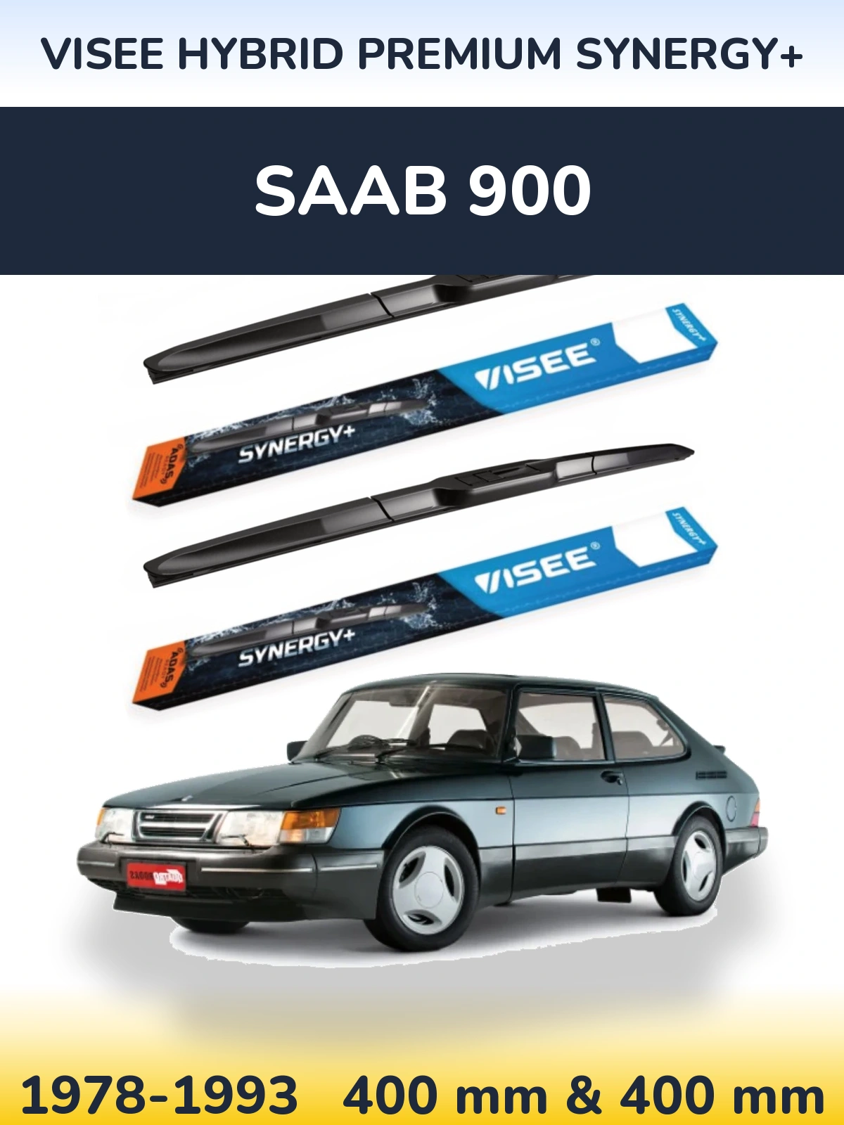 Front wiper blade set VISEE HYBRID PREMIUM SYNERGY+ 400 & 400 mm for SAAB 900 1978-1993