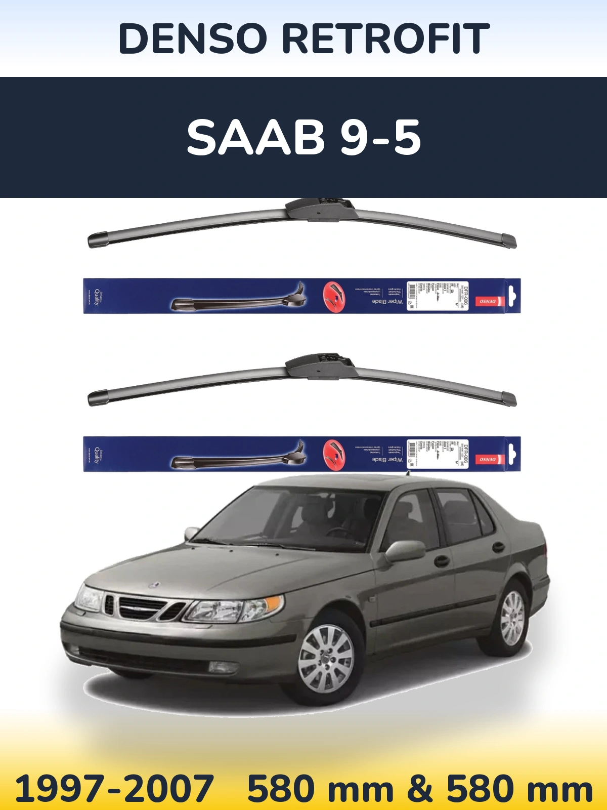 Front wiper blade set Denso Retrofit 580 & 580 mm for SAAB 9-5 1997-2007
