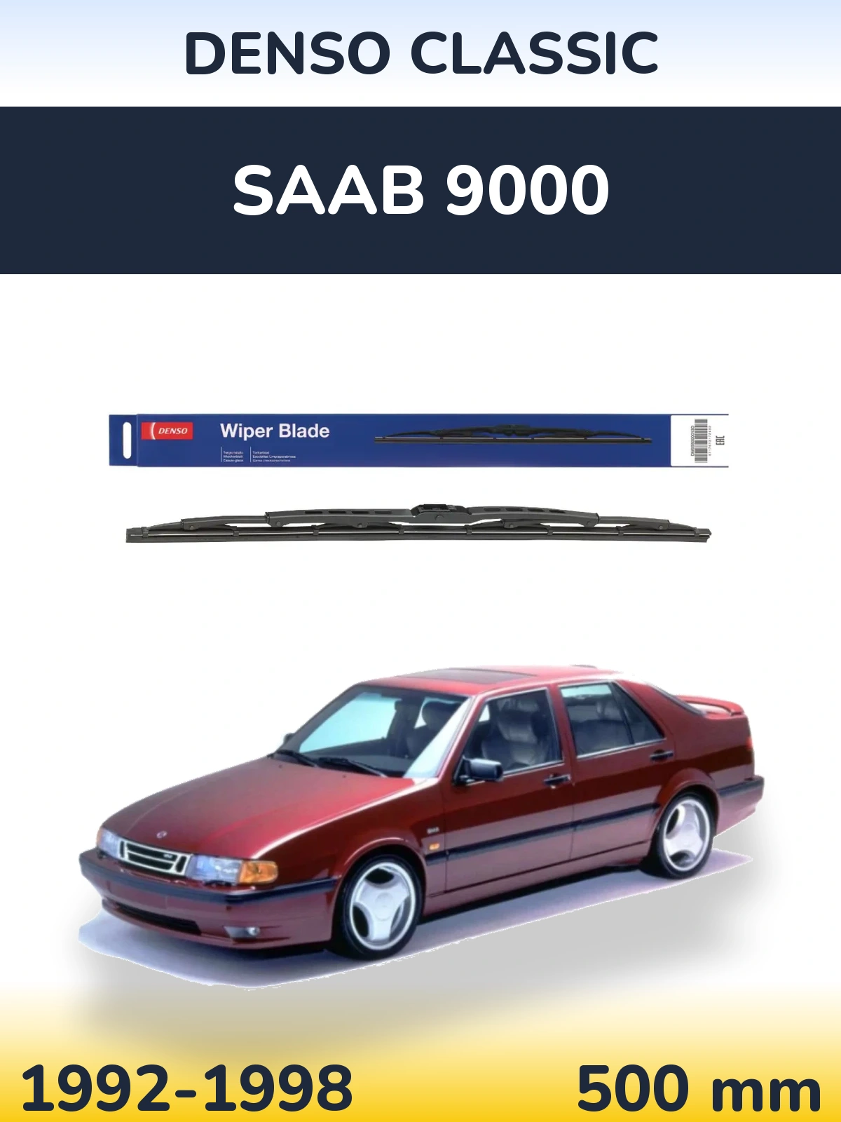 Rear wiper blade Denso Classic 500 mm for SAAB 9000 1992-1998