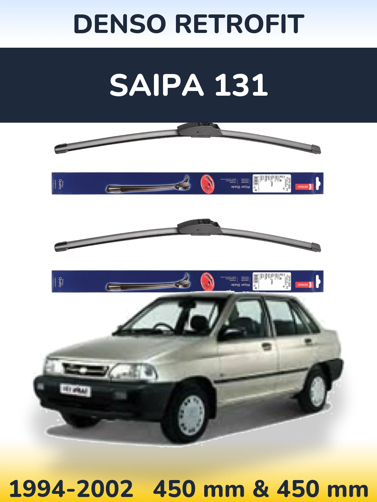 Front wiper blade set Denso Retrofit 450 & 450 mm for Saipa 131 1994-2002