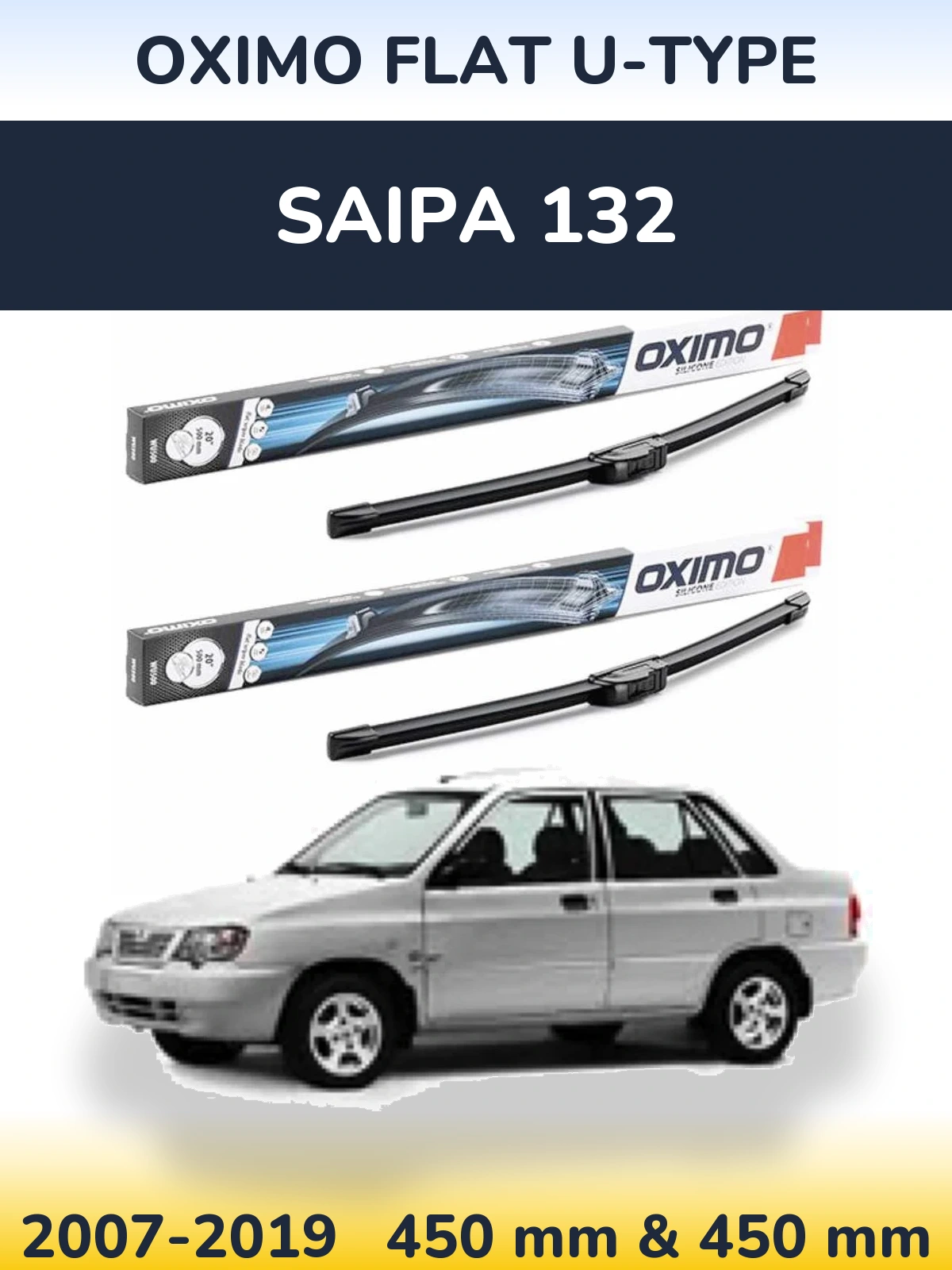 Front wiper blade set Oximo Flat U-type 450 & 450 mm for Saipa 132 2007-2019