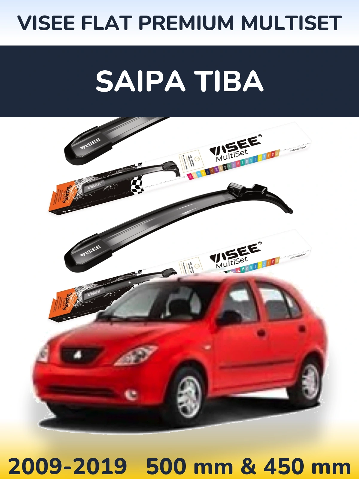 Komplet przednich wycieraczek VISEE FLAT PREMIUM MultiSet 500 & 450 mm do Saipa Tiba 2009-2019