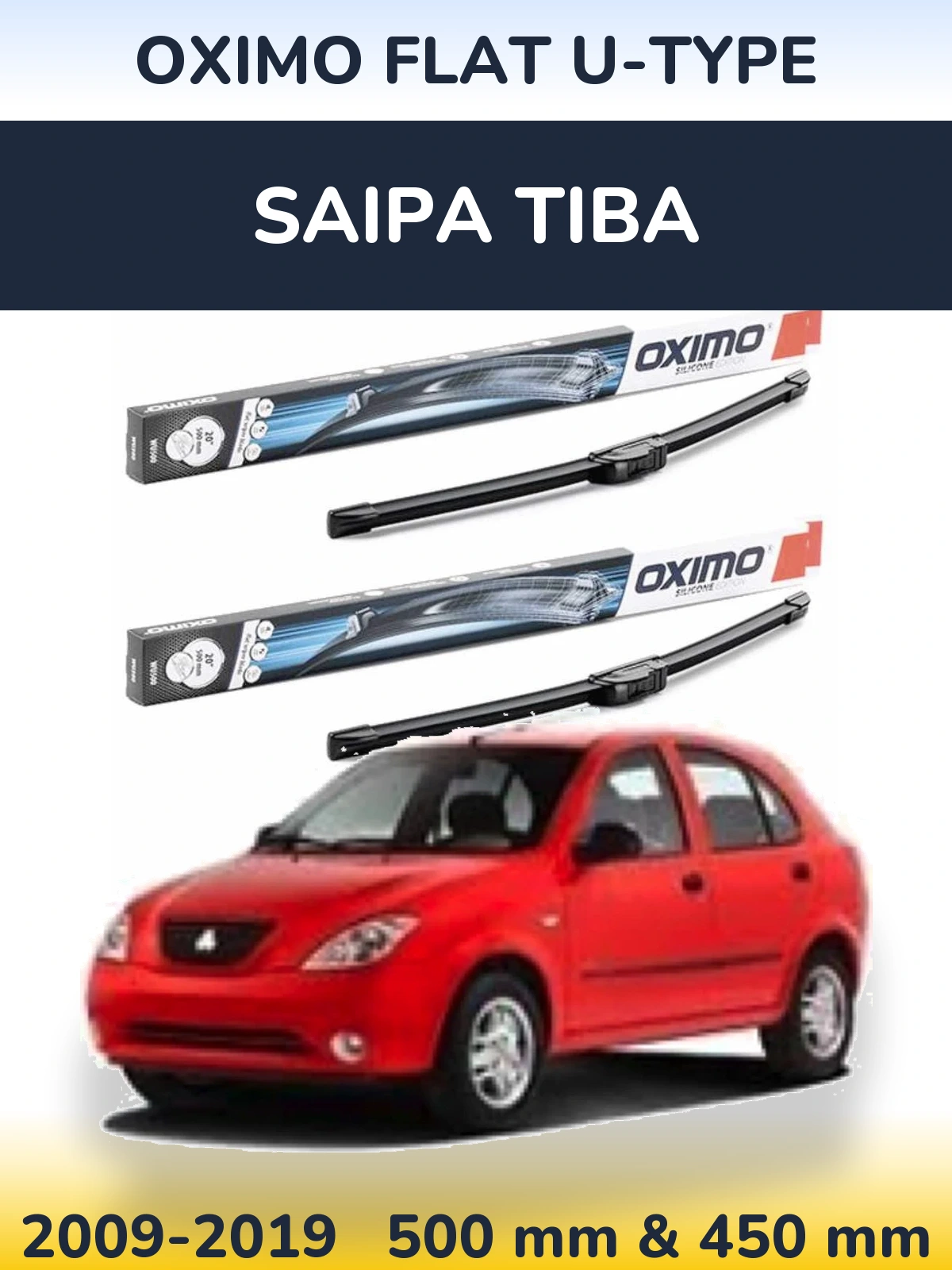 Комплект передних дворников Oximo Flat U-type 500 & 450 мм для Saipa Tiba 2009-2019