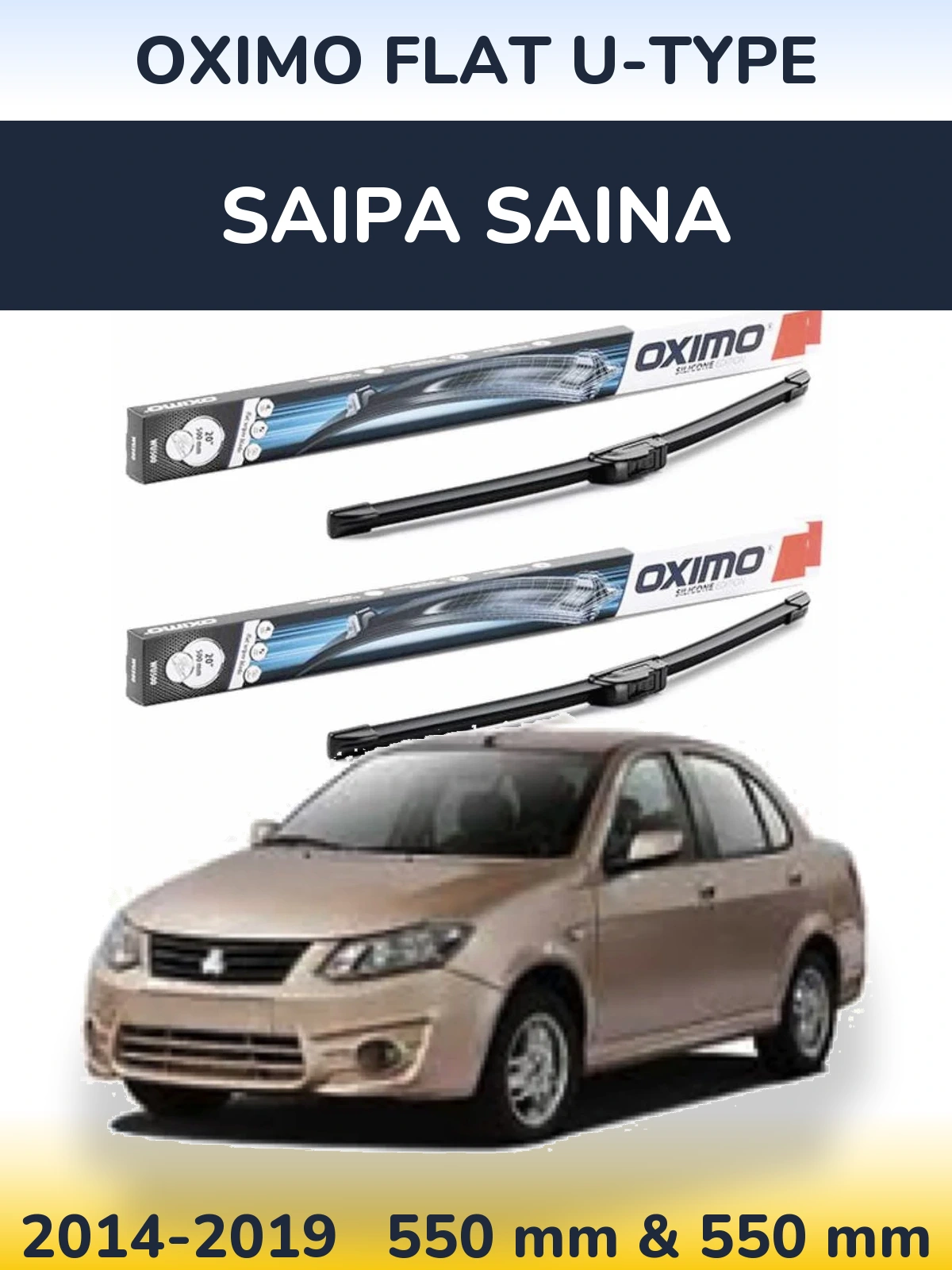 Front wiper blade set Oximo Flat U-type 550 & 550 mm for Saipa Saina 2014-2019