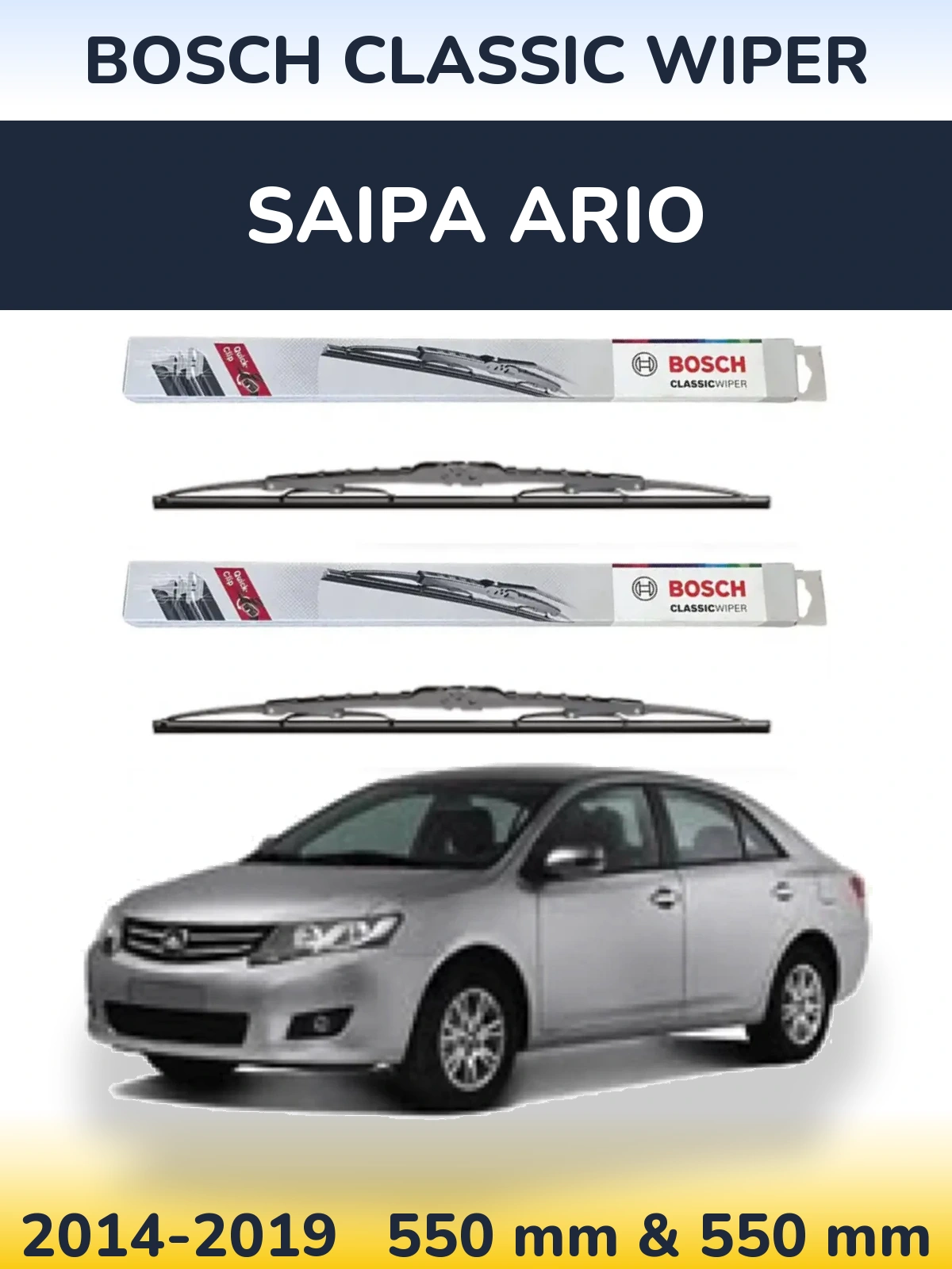 Komplet przednich wycieraczek BOSCH Classic Wiper 550 & 550 mm do Saipa Ario 2014-2019