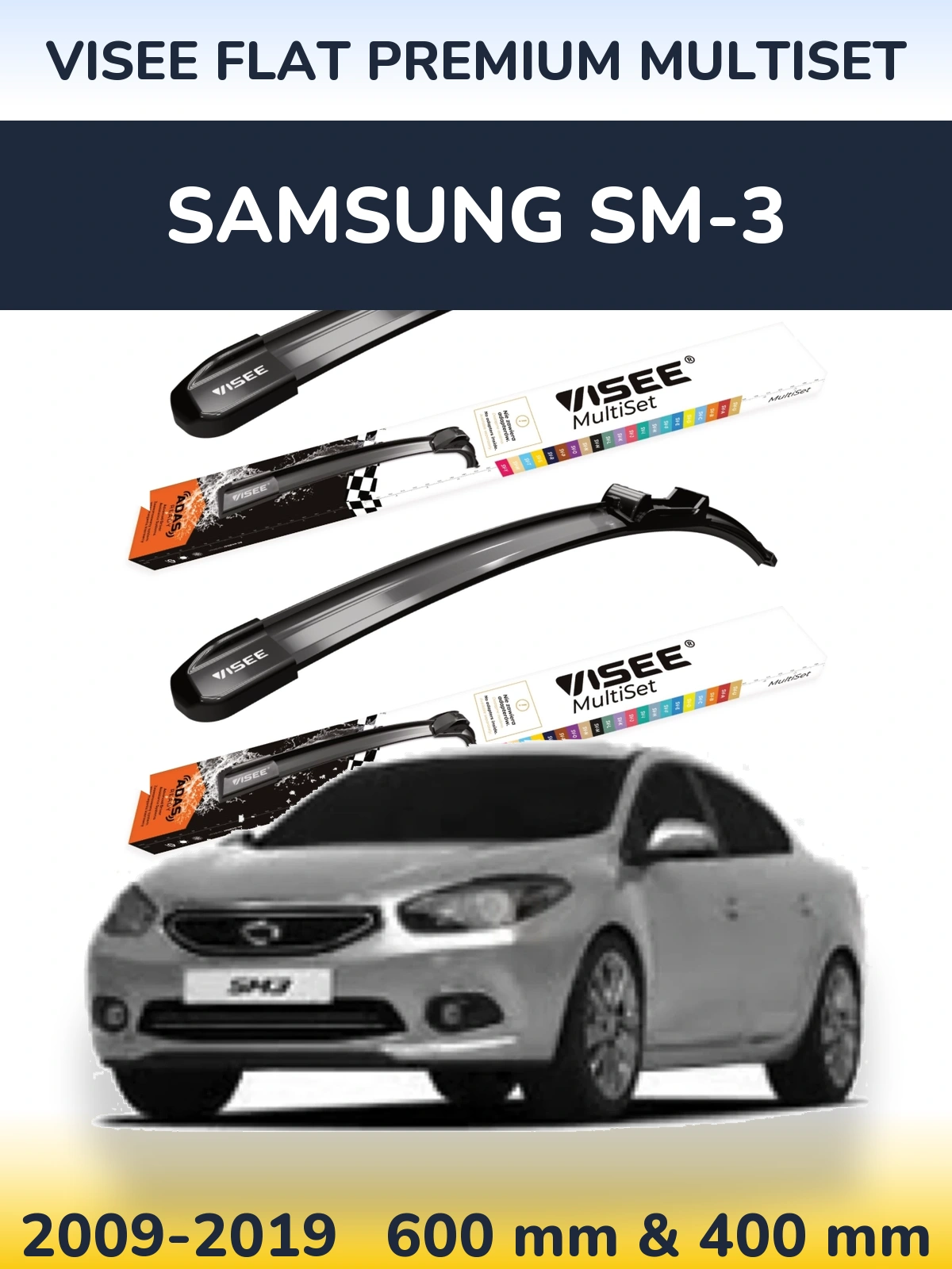 Front wiper blade set VISEE FLAT PREMIUM MultiSet 600 & 400 mm for Samsung SM-3 2009-2019