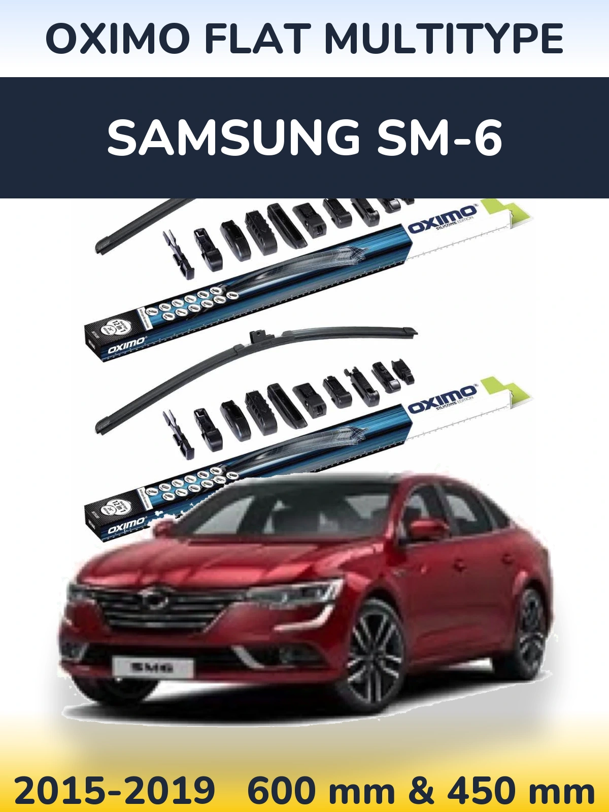 Front wiper blade set Oximo Flat MultiTypee 600 & 450 mm for Samsung SM-6 2015-2019