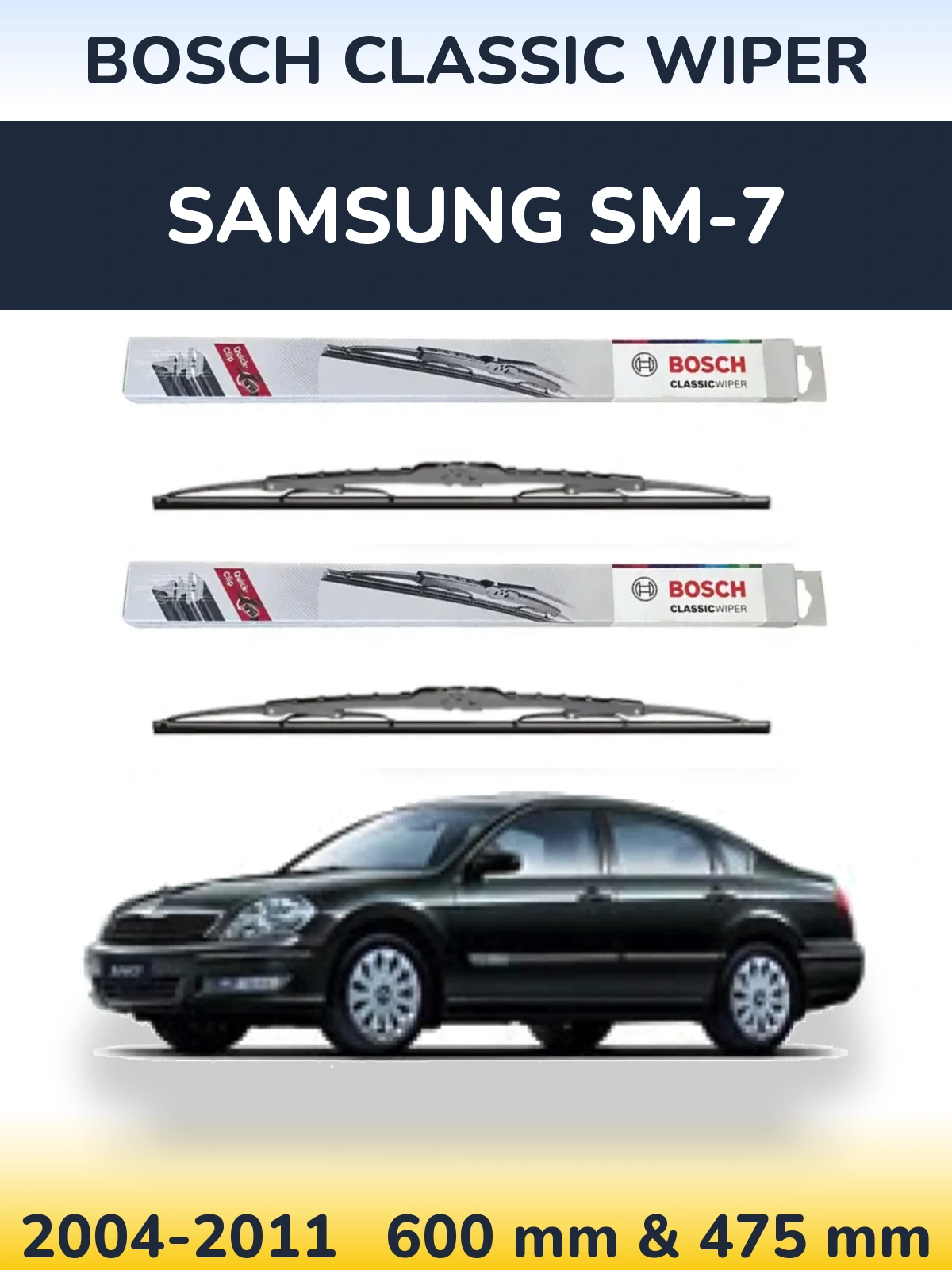 Front wiper blade set BOSCH Classic Wiper 600 & 475 mm for Samsung SM-7 2004-2011