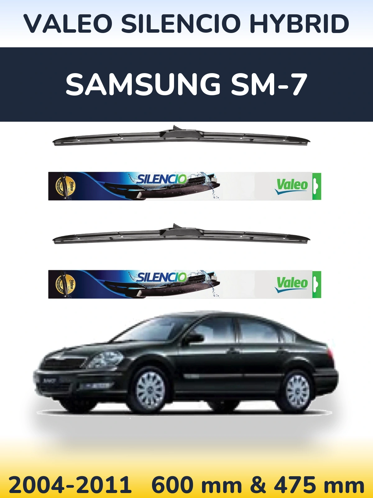 Front wiper blade set Valeo Silencio Hybrid 600 & 475 mm for Samsung SM-7 2004-2011