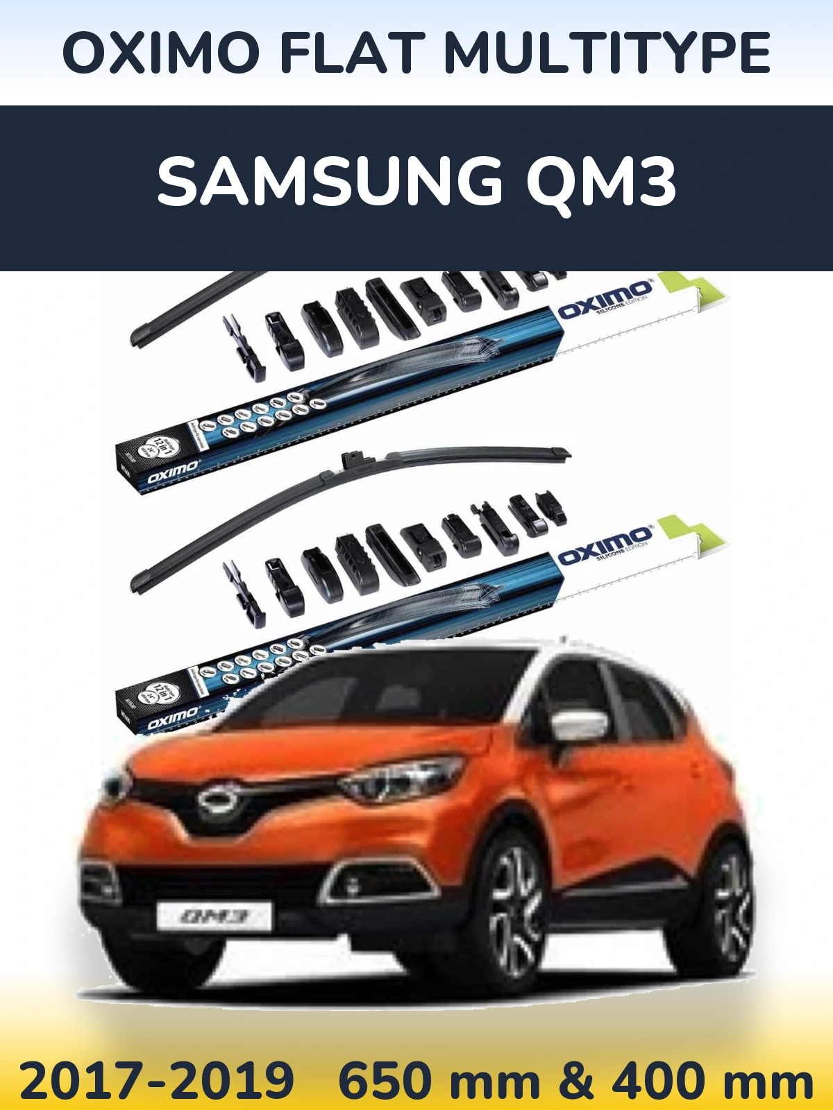 Комплект передних дворников Oximo Flat MultiТипe 650 & 400 мм для Samsung QM3 2017-2019