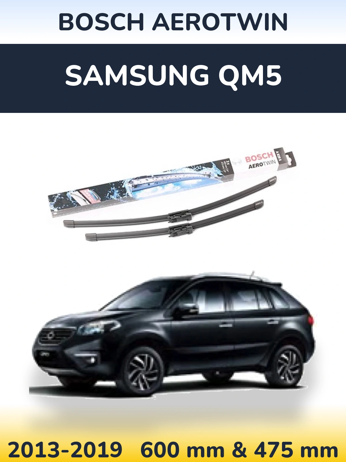 Komplet przednich wycieraczek BOSCH AeroTwin 600 & 475 mm do Samsung QM5 2013-2019
