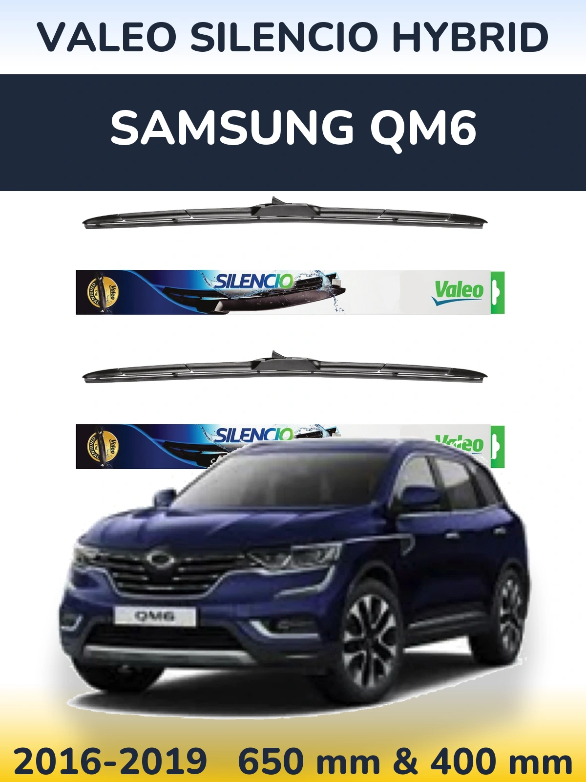 Комплект передних дворников Valeo Silencio Hybrid 650 & 400 мм для Samsung QM6 2016-2019