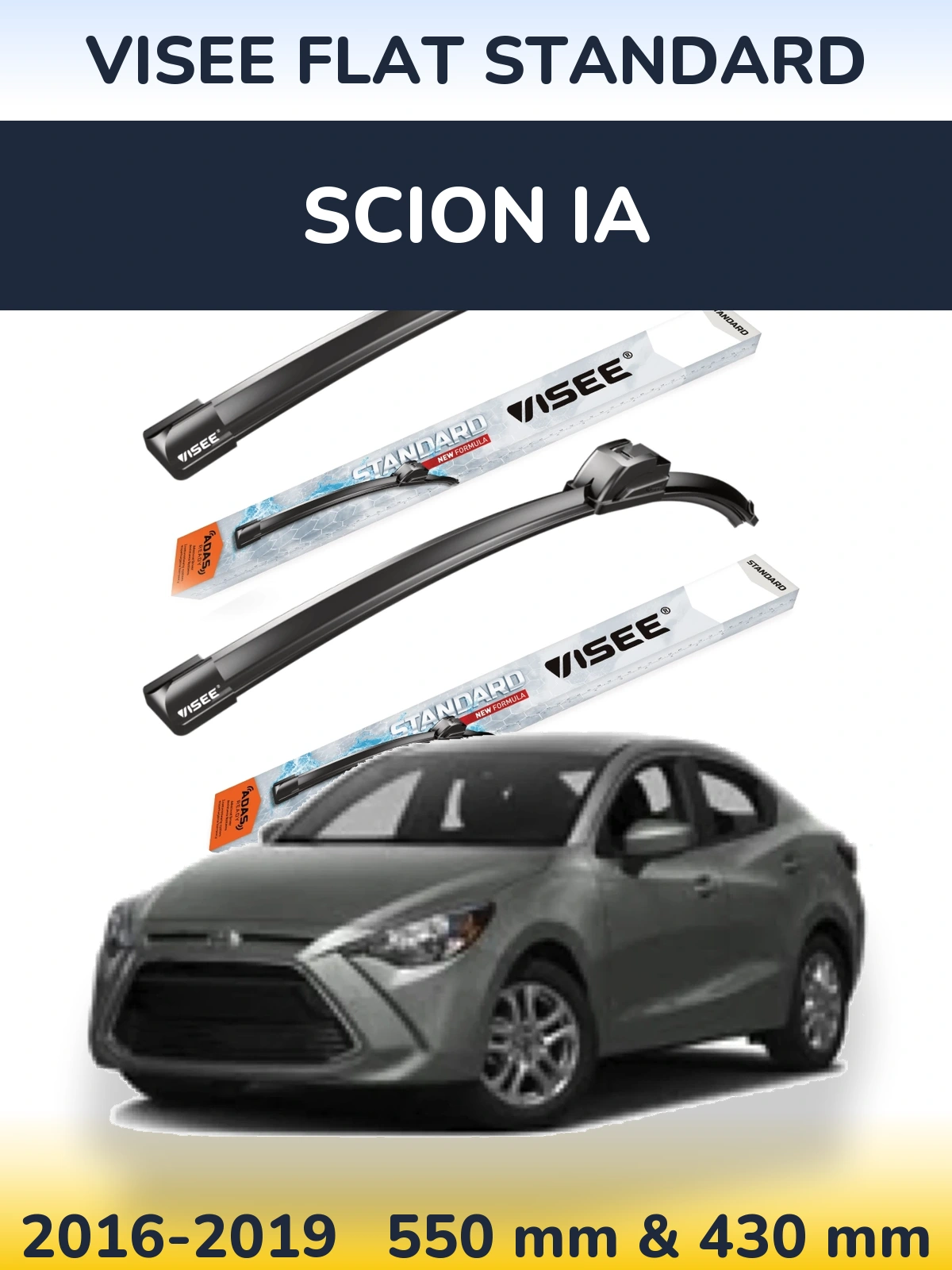 Front wiper blade set VISEE FLAT STANDARD 550 & 430 mm for Scion iA 2016-2019