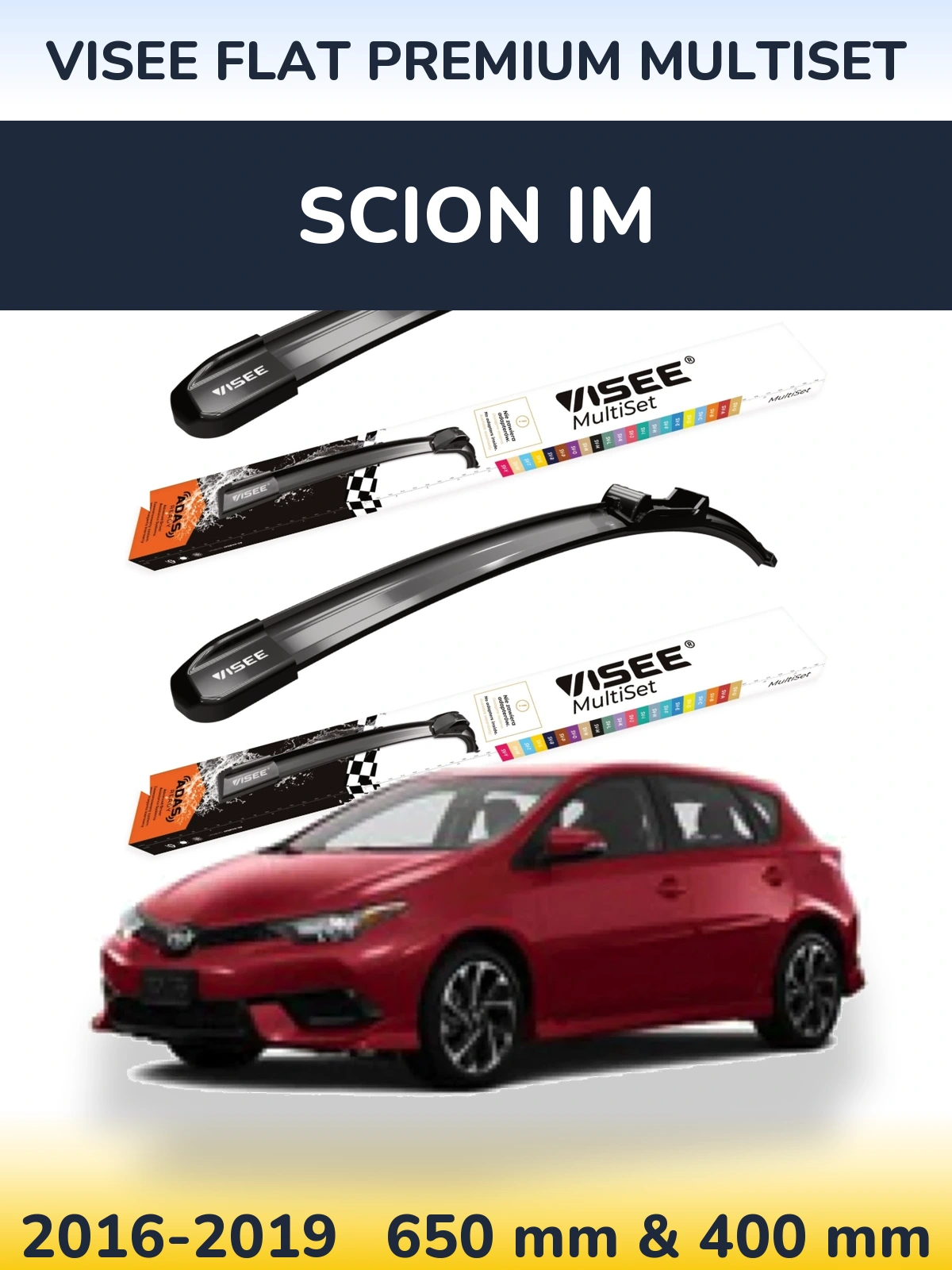 Комплект передніх щіток VISEE FLAT PREMIUM MultiSet 650 & 400 мм для Scion iM 2016-2019
