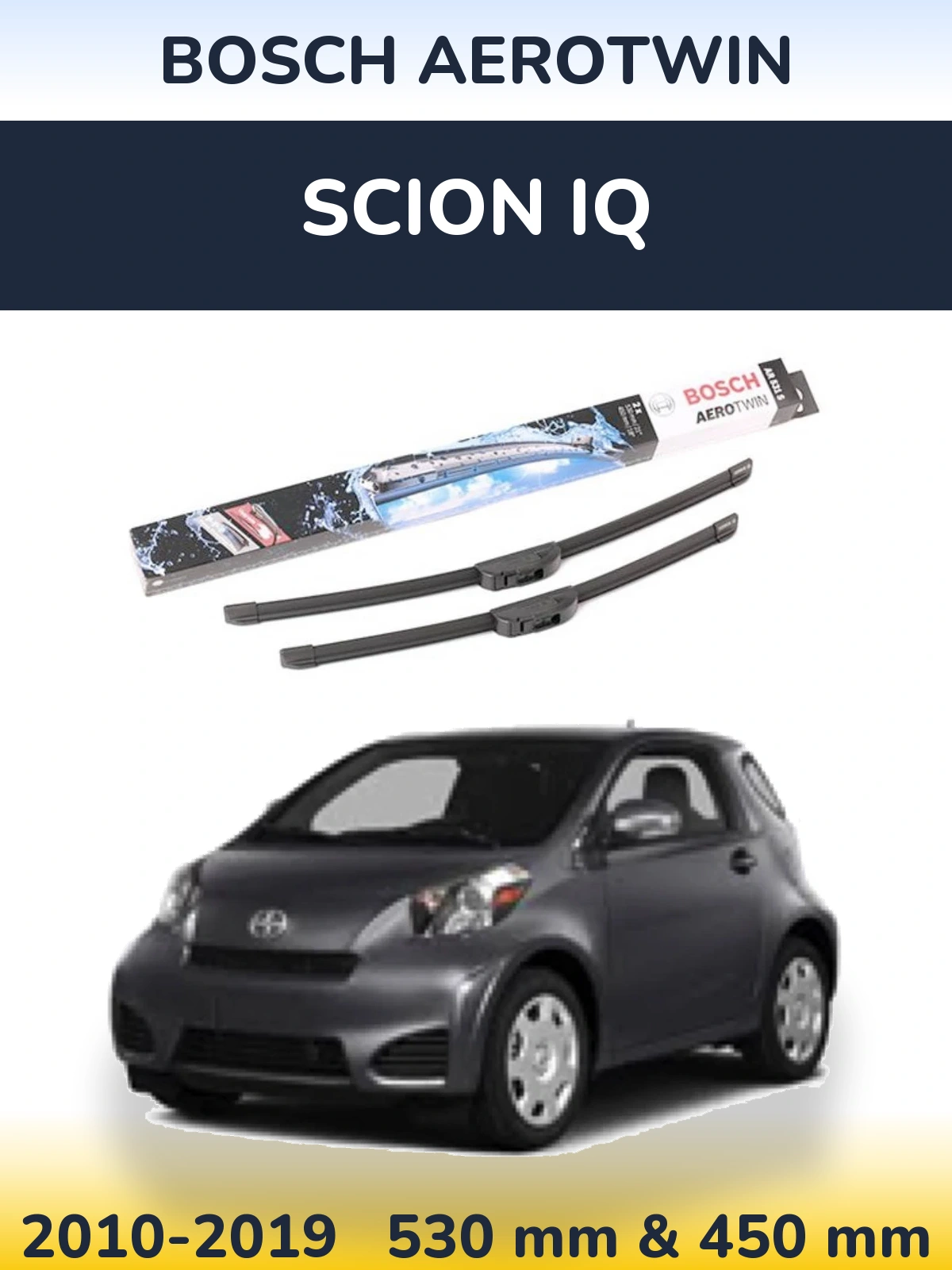 Комплект передних дворников BOSCH AeroTwin 530 & 450 мм для Scion iQ 2010-2019