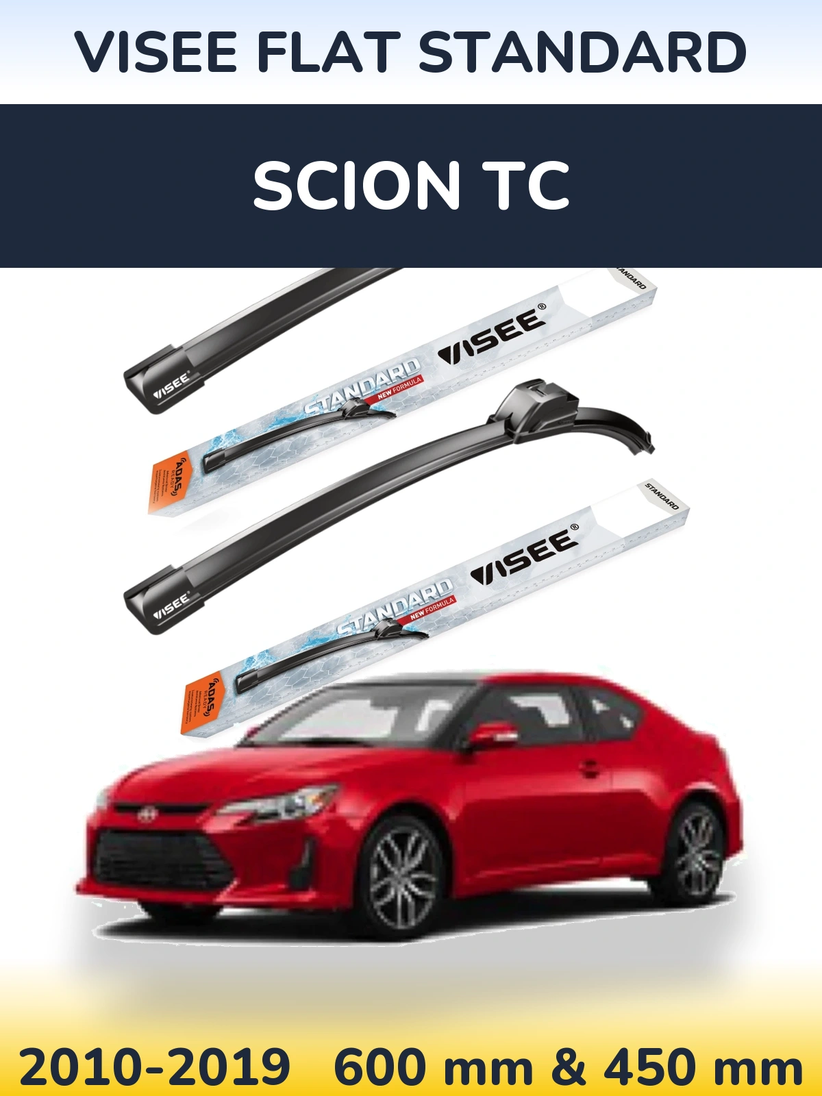 Комплект передних дворников VISEE FLAT STANDARD 600 & 450 мм для Scion tC 2010-2019
