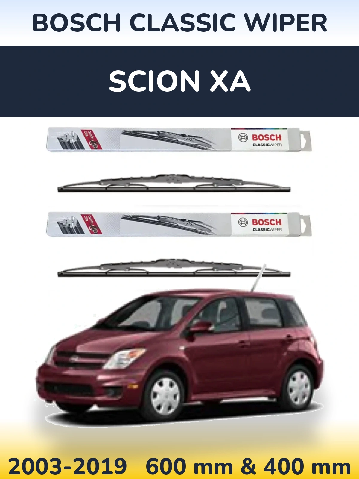 Комплект передних дворников BOSCH Classic Wiper 600 & 400 мм для Scion xA 2003-2019