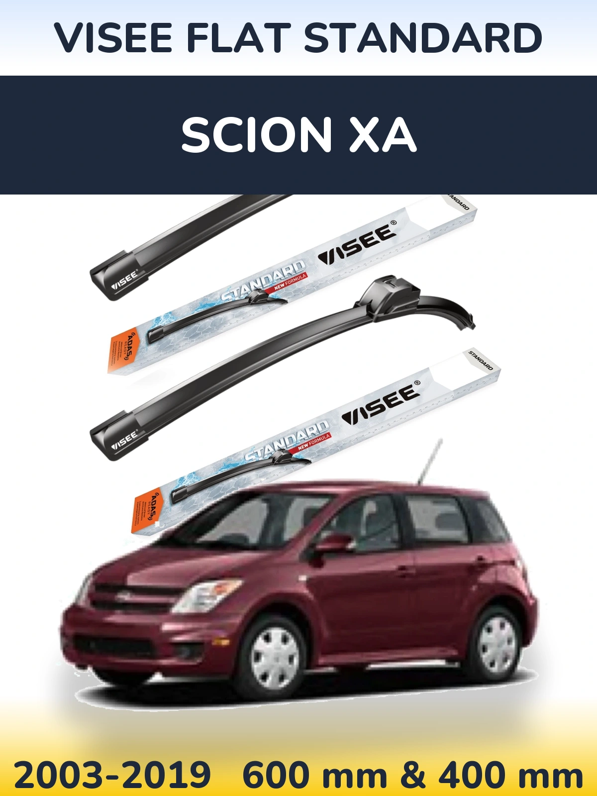 Комплект передних дворников VISEE FLAT STANDARD 600 & 400 мм для Scion xA 2003-2019