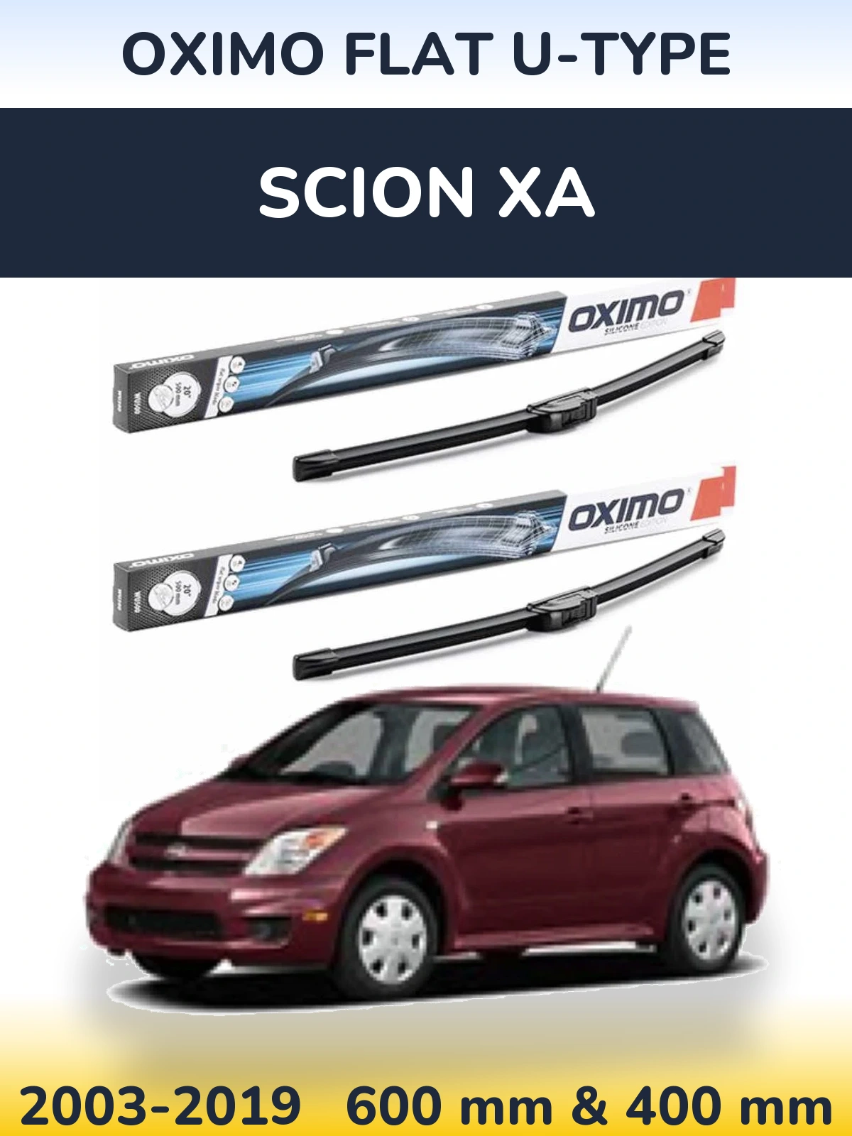 Komplet przednich wycieraczek Oximo Flat U-type 600 & 400 mm do Scion xA 2003-2019