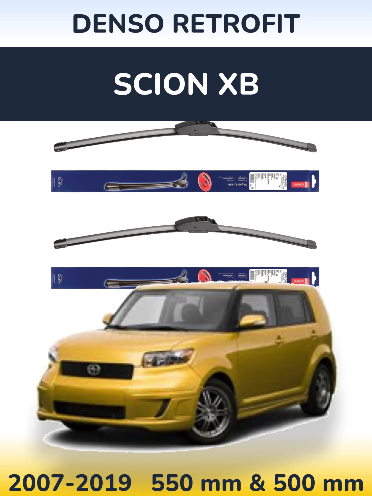 Front wiper blade set Denso Retrofit 550 & 500 mm for Scion xB 2007-2019