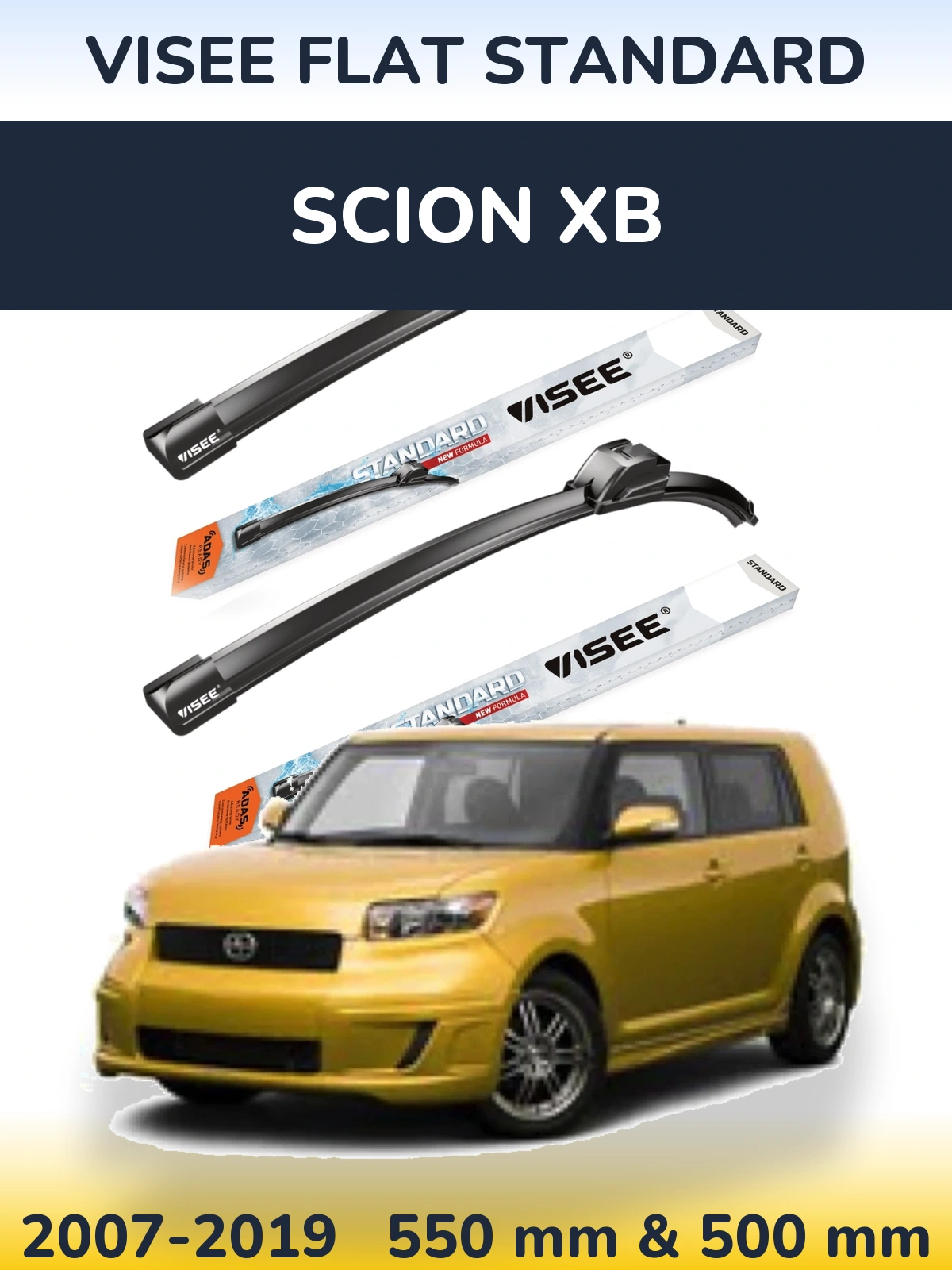 Front wiper blade set VISEE FLAT STANDARD 550 & 500 mm for Scion xB 2007-2019