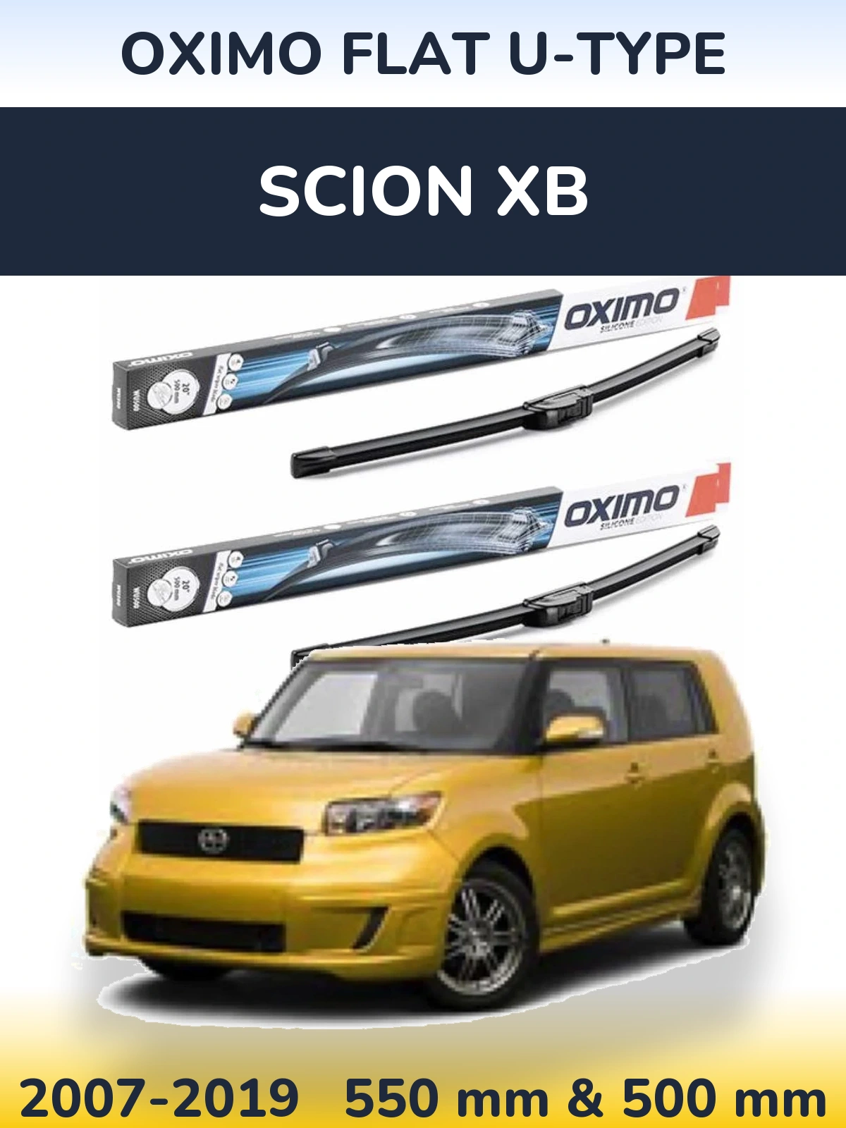 Front wiper blade set Oximo Flat U-type 550 & 500 mm for Scion xB 2007-2019