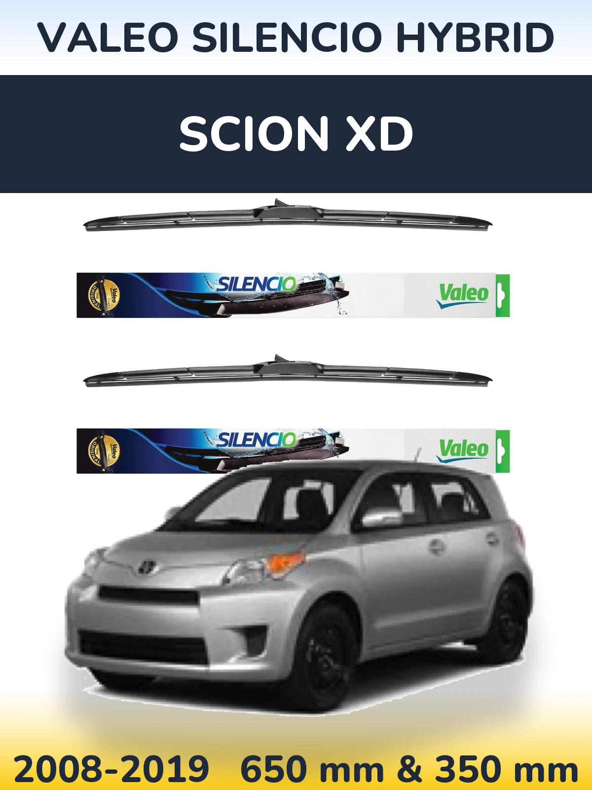 Komplet przednich wycieraczek Valeo Silencio Hybrid 650 & 350 mm do Scion xD 2008-2019
