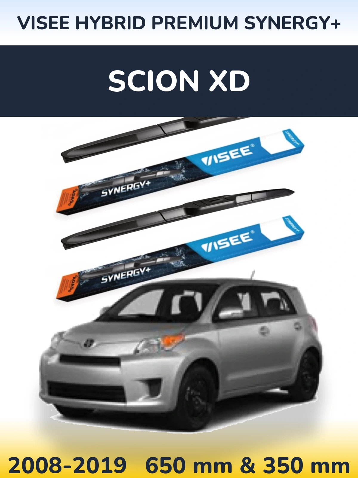 Комплект передніх щіток VISEE HYBRID PREMIUM SYNERGY+ 650 & 350 мм для Scion xD 2008-2019