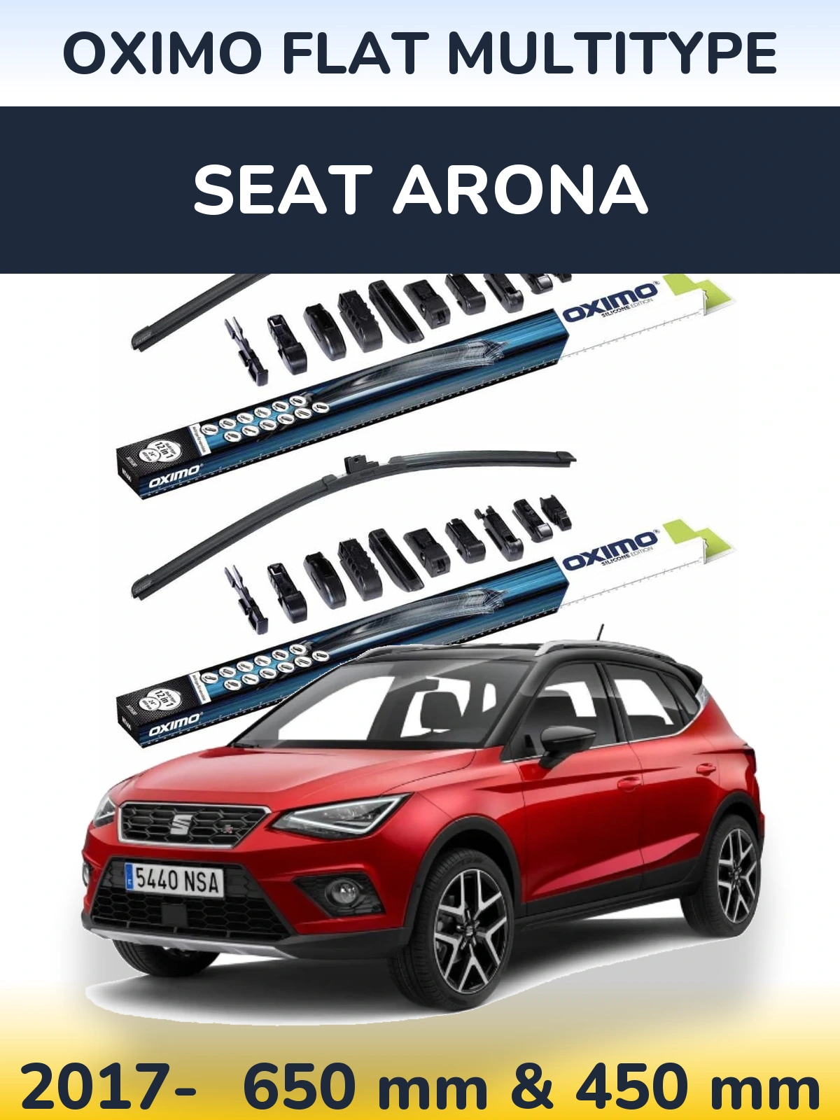 Комплект передніх щіток Oximo Flat MultiТипe 650 & 450 мм для SEAT Arona 2017-2026