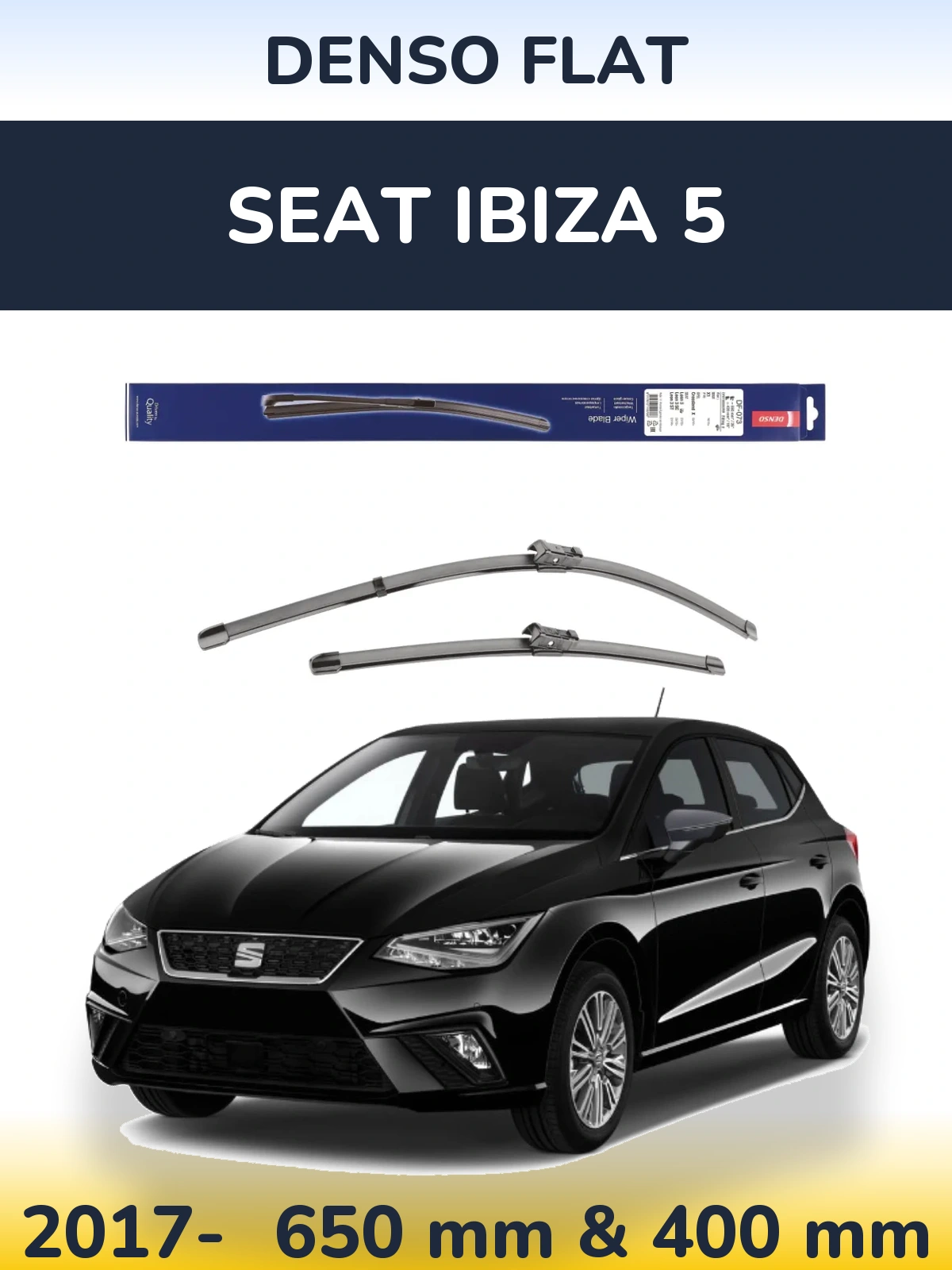 Front wiper blade set Denso Flat 650 & 400 mm for SEAT Ibiza 5 2017-2026