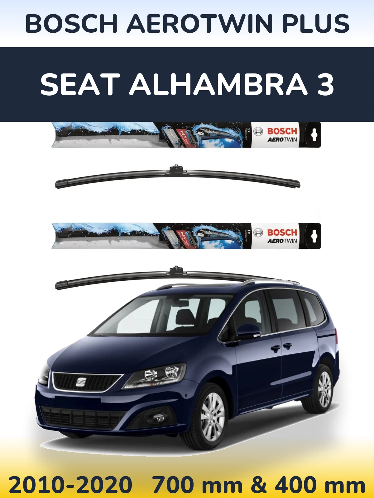 Комплект передніх щіток BOSCH AeroTwin Plus 700 & 400 мм для SEAT Alhambra 3 2010-2020