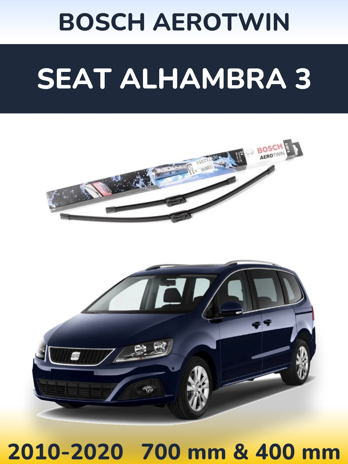 Komplet przednich wycieraczek BOSCH AeroTwin 700 & 400 mm do SEAT Alhambra 3 2010-2020