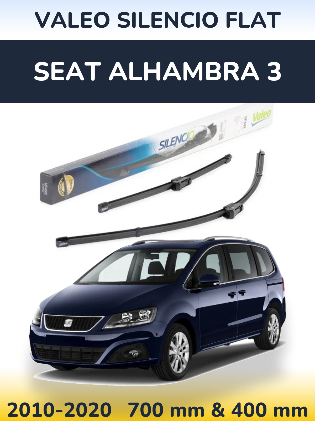 Front wiper blade set Valeo Silencio Flat 700 & 400 mm for SEAT Alhambra 3 2010-2020