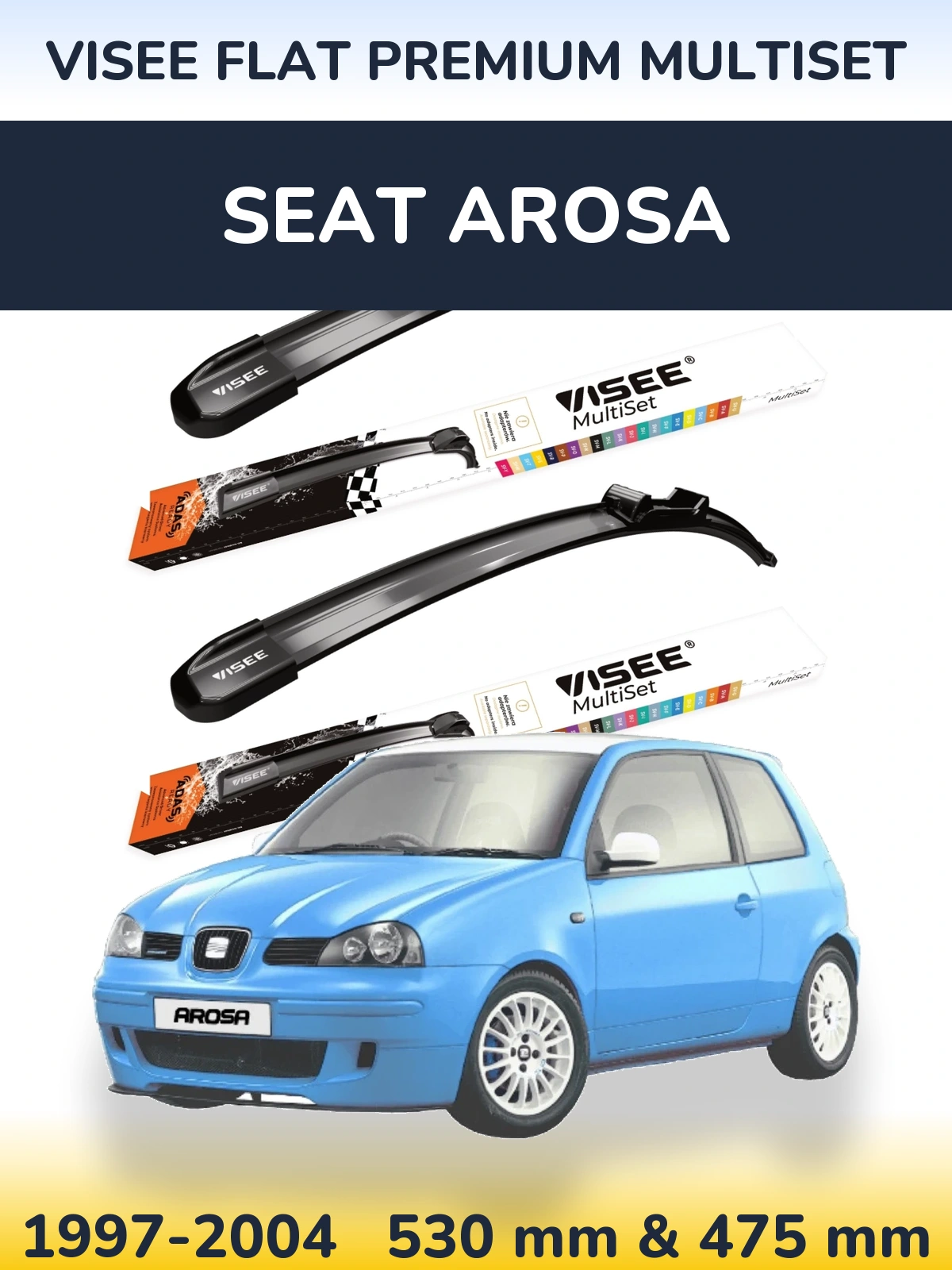 Комплект передних дворников VISEE FLAT PREMIUM MultiSet 530 & 475 мм для SEAT Arosa 1997-2004