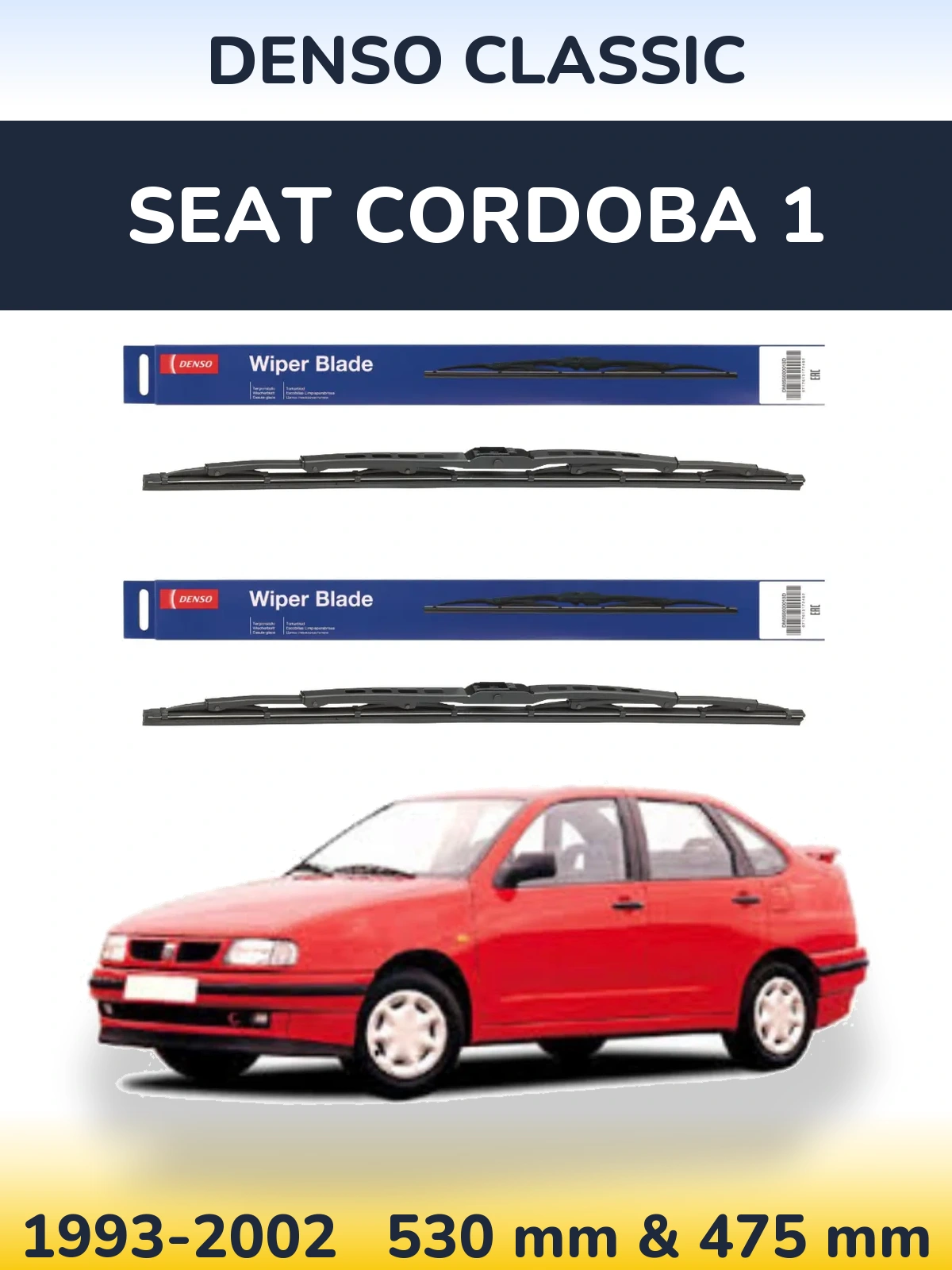Komplet przednich wycieraczek Denso Classic 530 & 475 mm do SEAT Cordoba 1 1993-2002