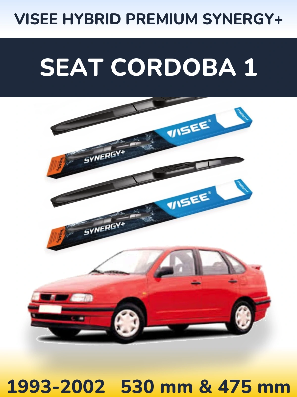 Комплект передніх щіток VISEE HYBRID PREMIUM SYNERGY+ 530 & 475 мм для SEAT Cordoba 1 1993-2002