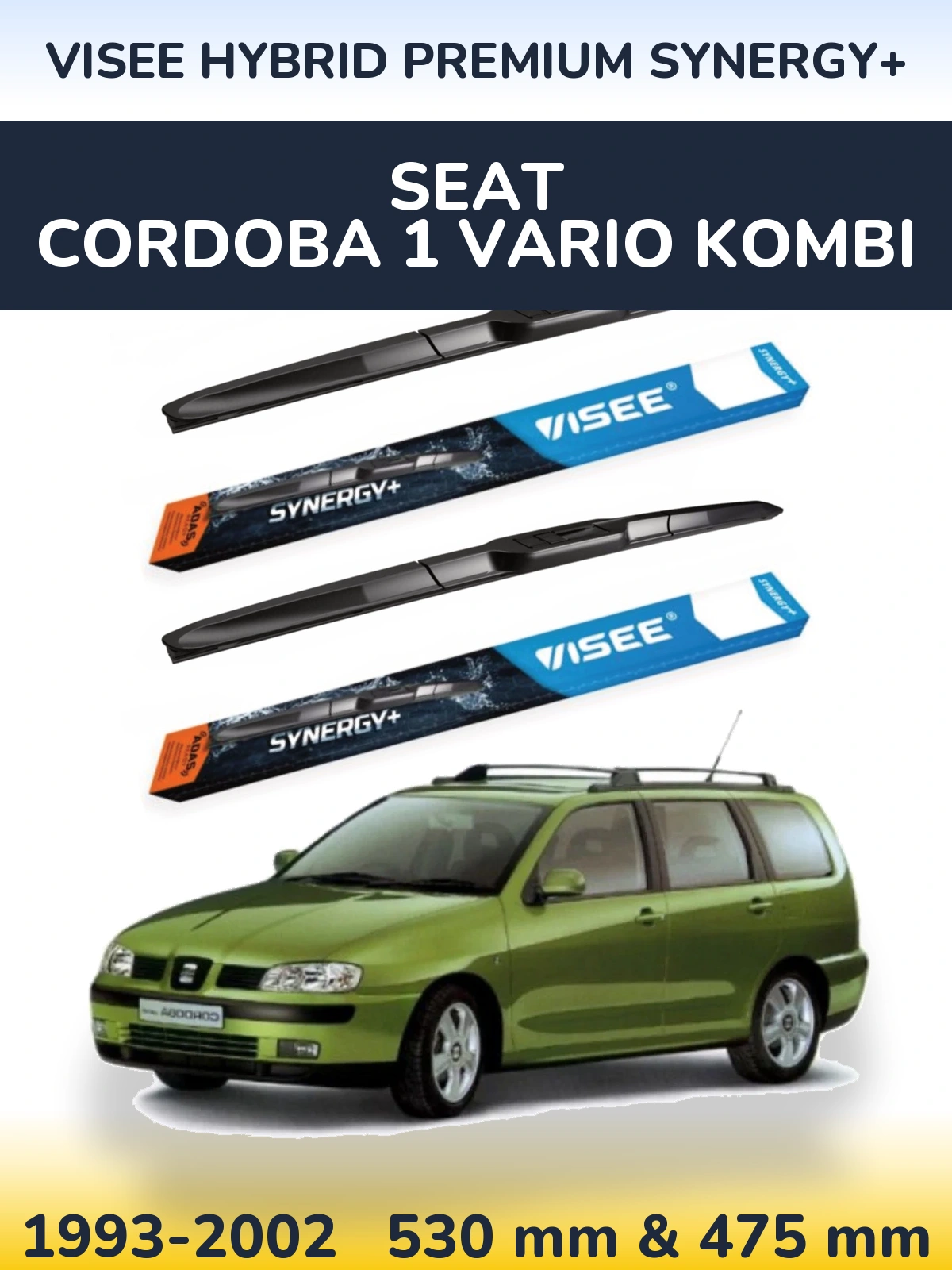 Комплект передніх щіток VISEE HYBRID PREMIUM SYNERGY+ 530 & 475 мм для SEAT Cordoba 1 Vario kombi 1993-2002