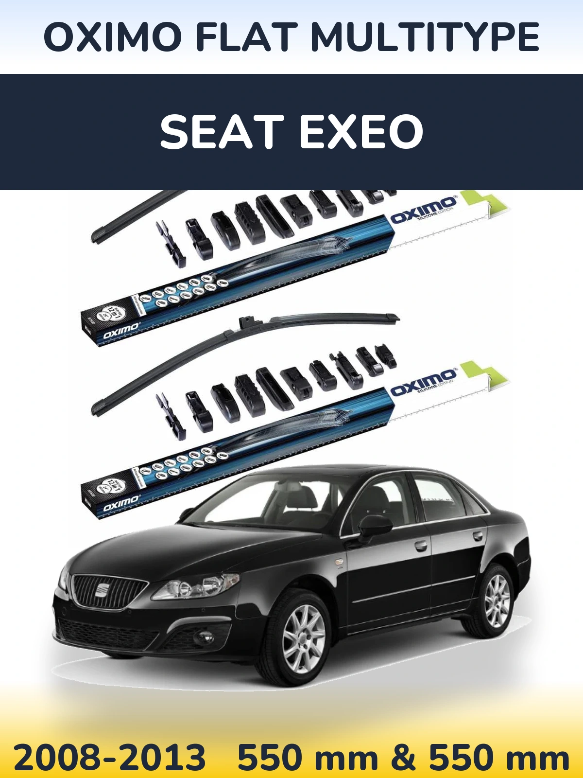 Front wiper blade set Oximo Flat MultiTypee 550 & 550 mm for SEAT Exeo 2008-2013