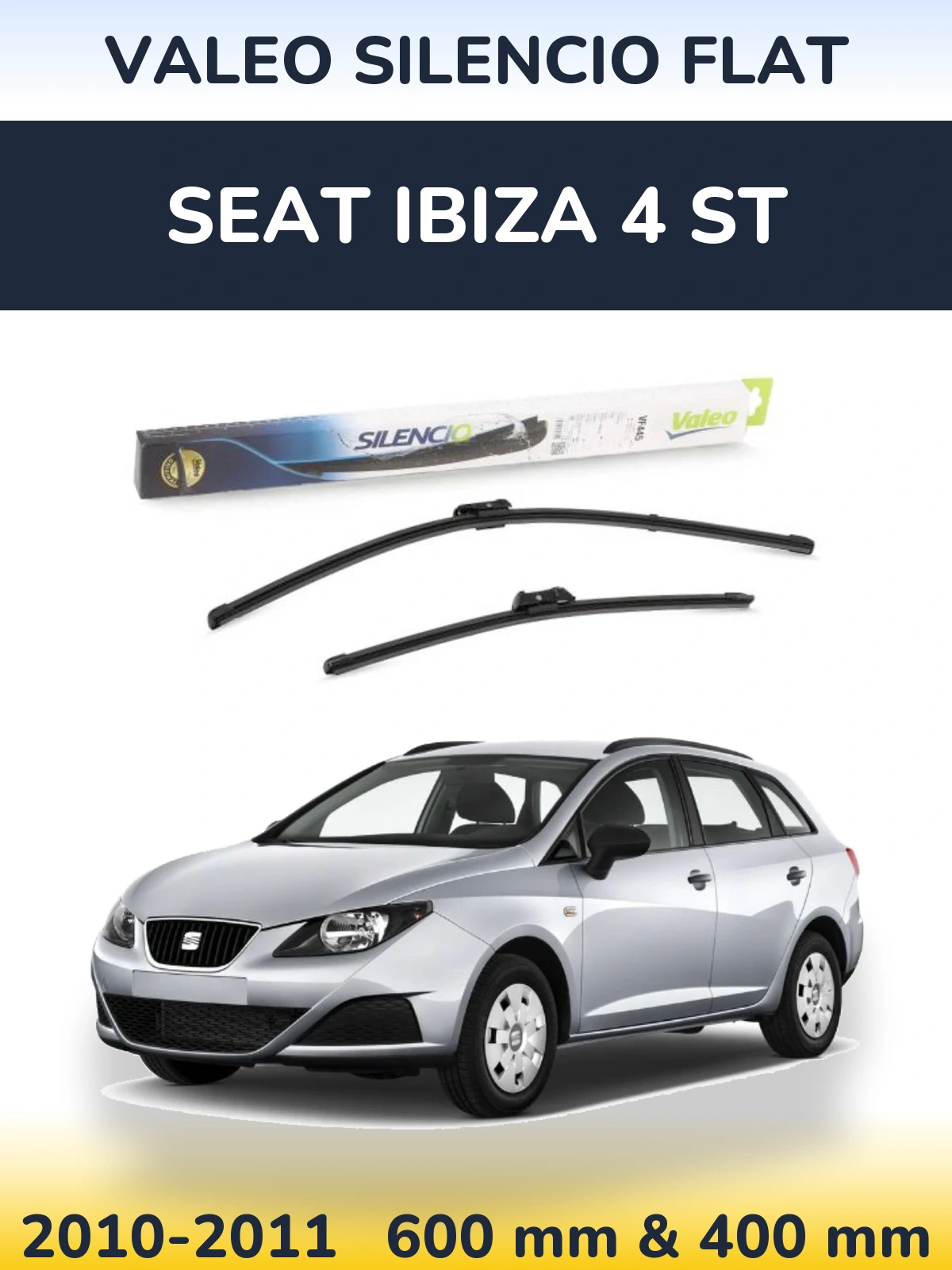 Комплект передних дворников Valeo Silencio Flat 600 & 400 мм для SEAT Ibiza 4 ST 2010-2011